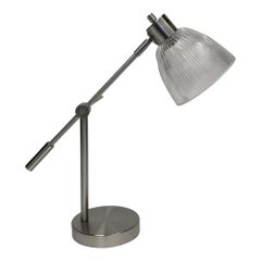 1990s Brushed Nickel Adjustable Desk Lamp with Prism Glass Shade