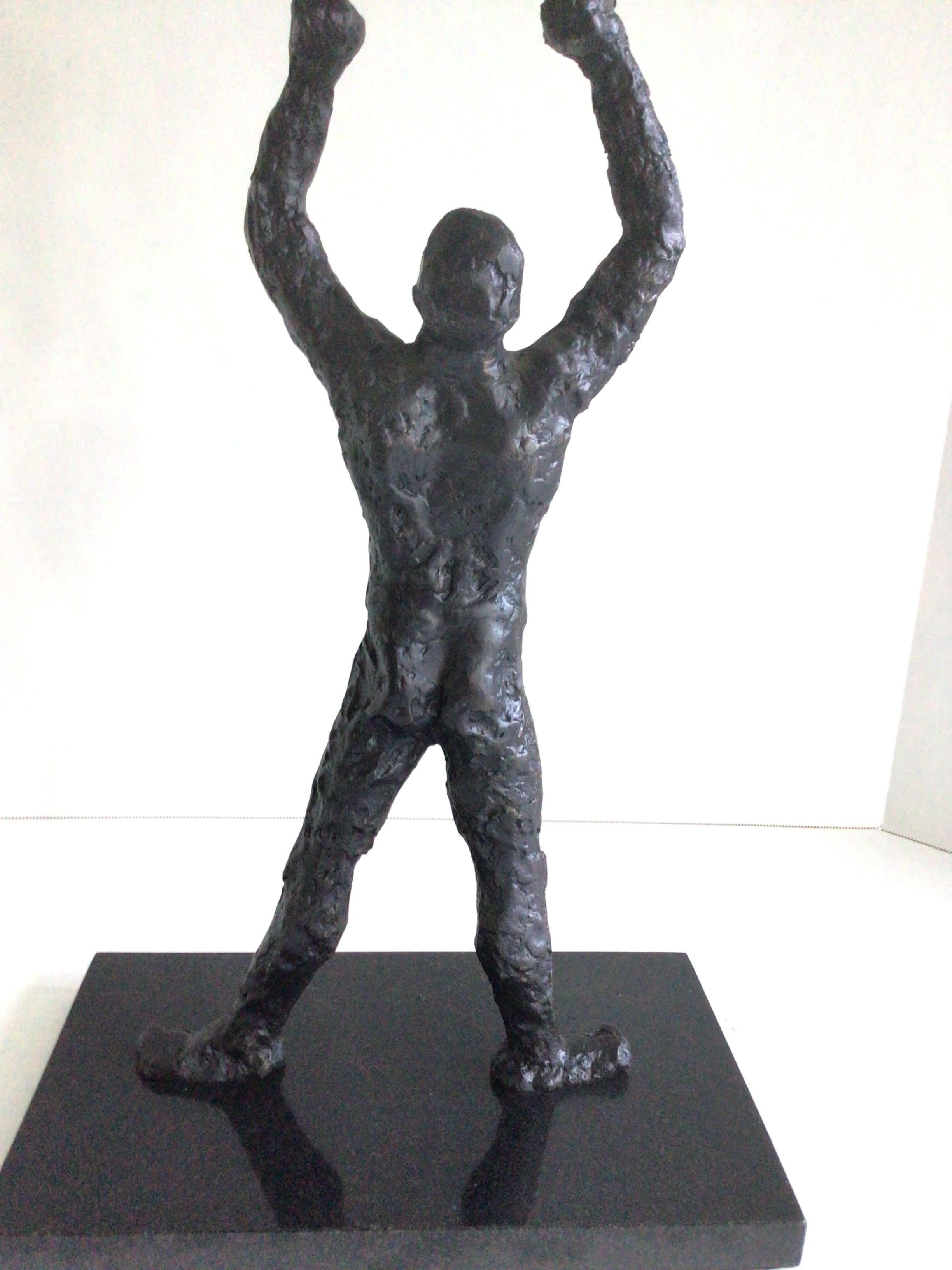 1990s Brutalist Cast Iron Sculpture on Marble Base For Sale 7