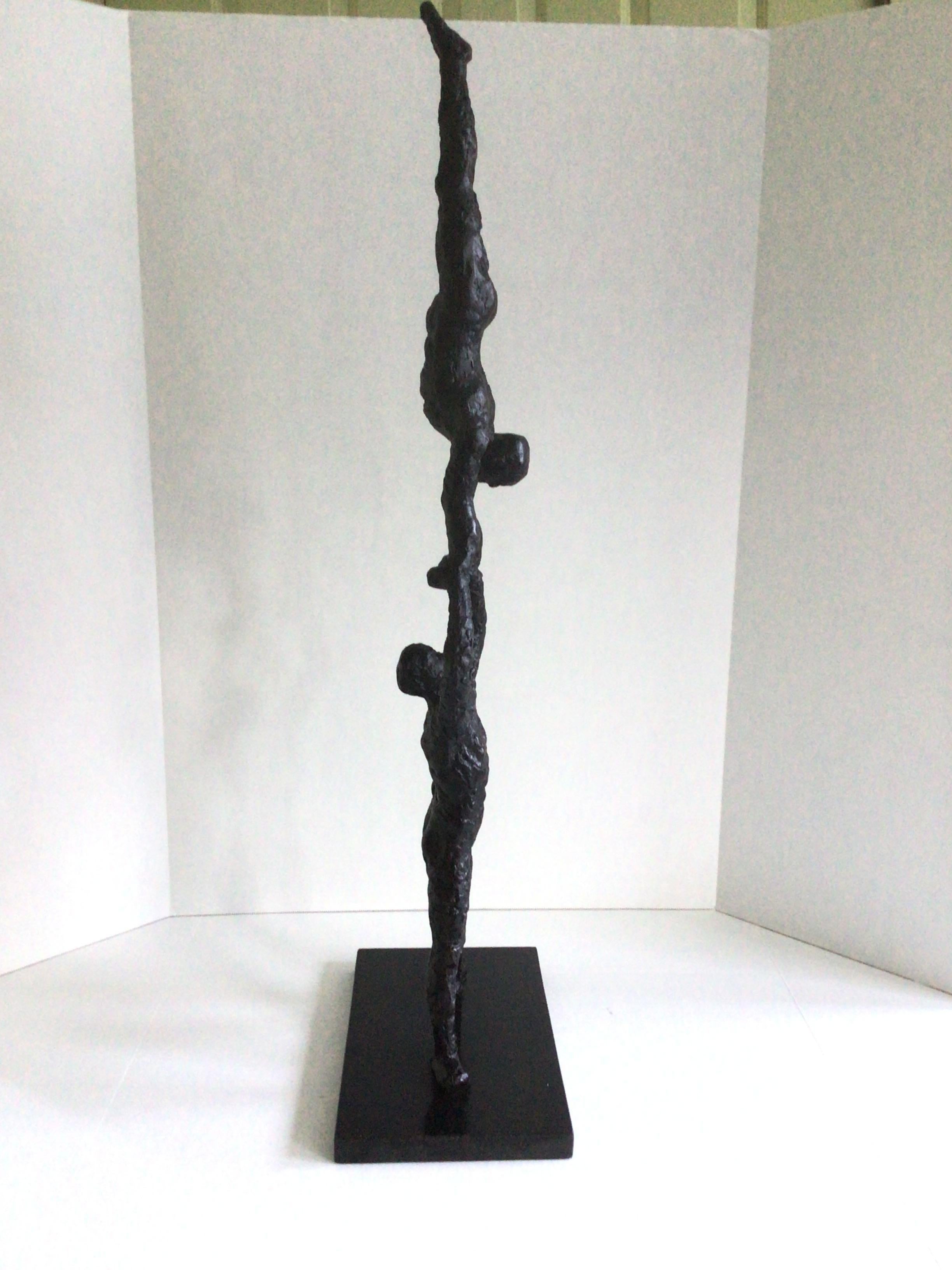 Late 20th Century 1990s Brutalist Cast Iron Sculpture on Marble Base For Sale