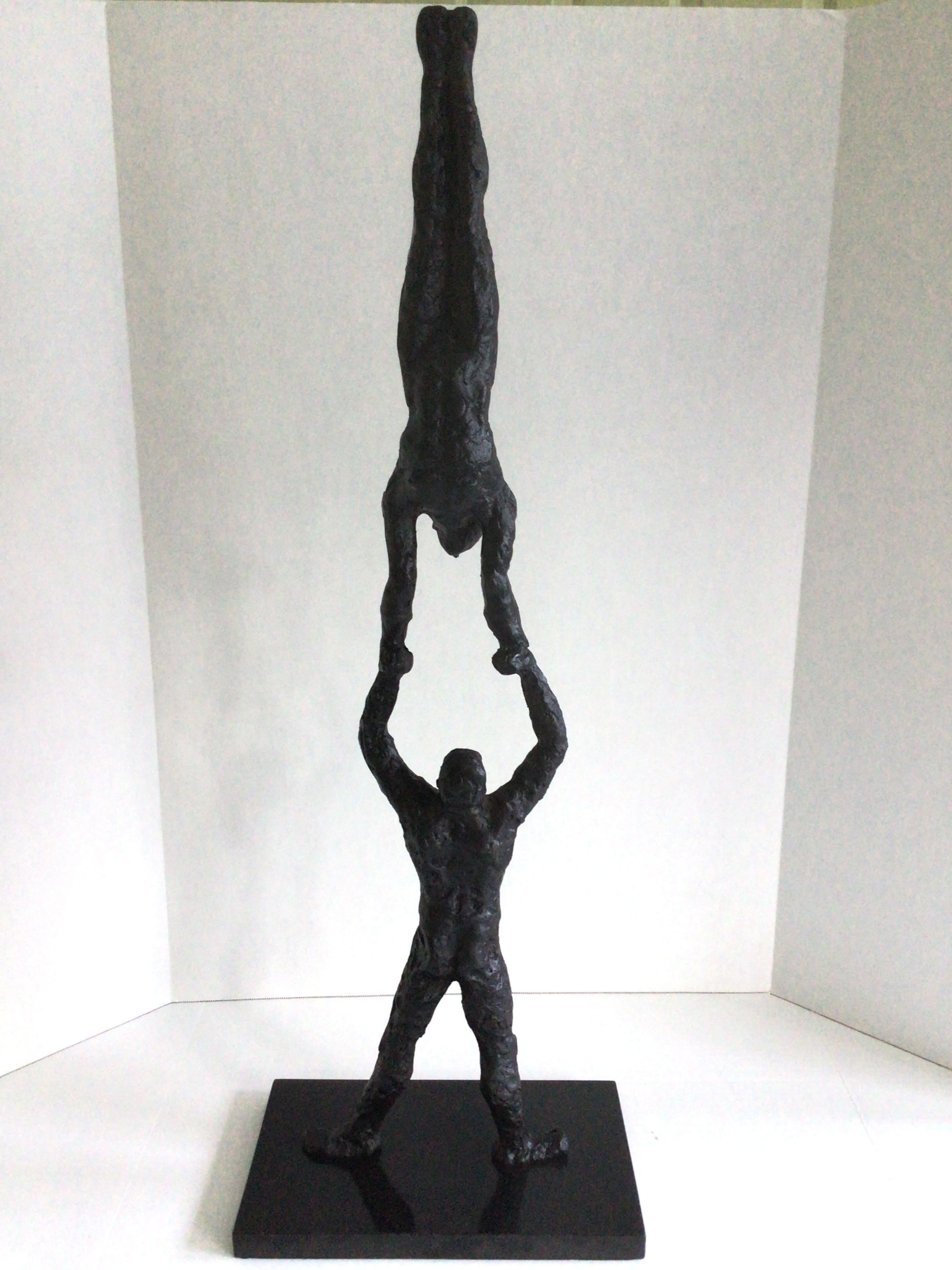 1990s Brutalist Cast Iron Sculpture on Marble Base For Sale 1
