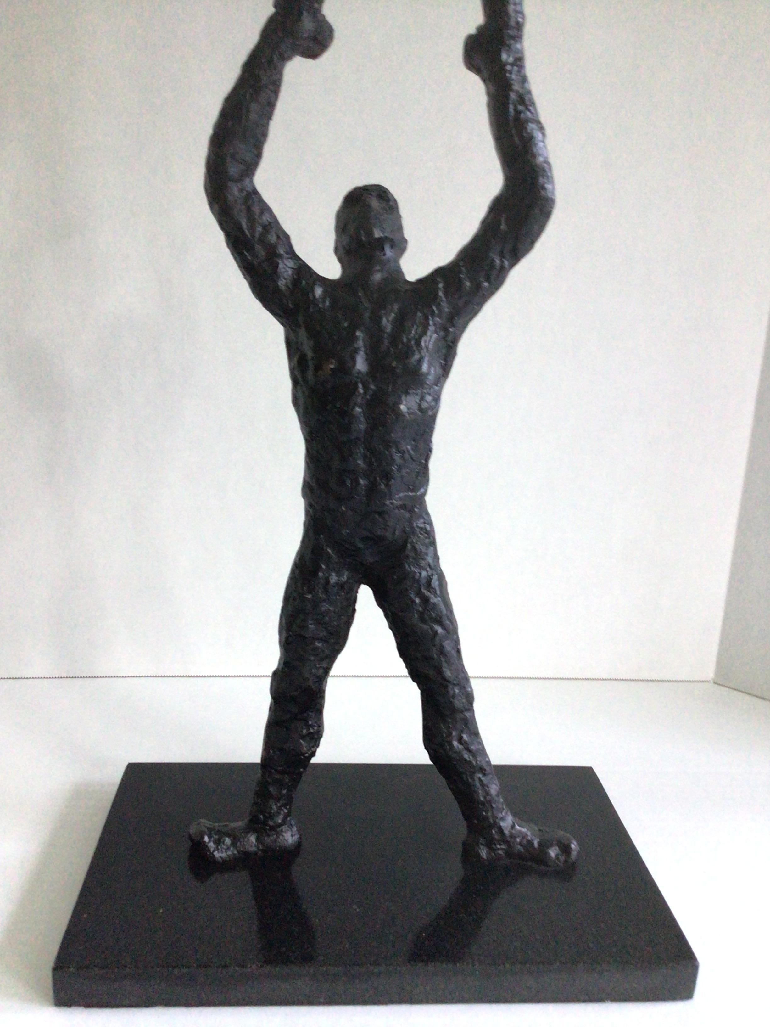 1990s Brutalist Cast Iron Sculpture on Marble Base For Sale 2