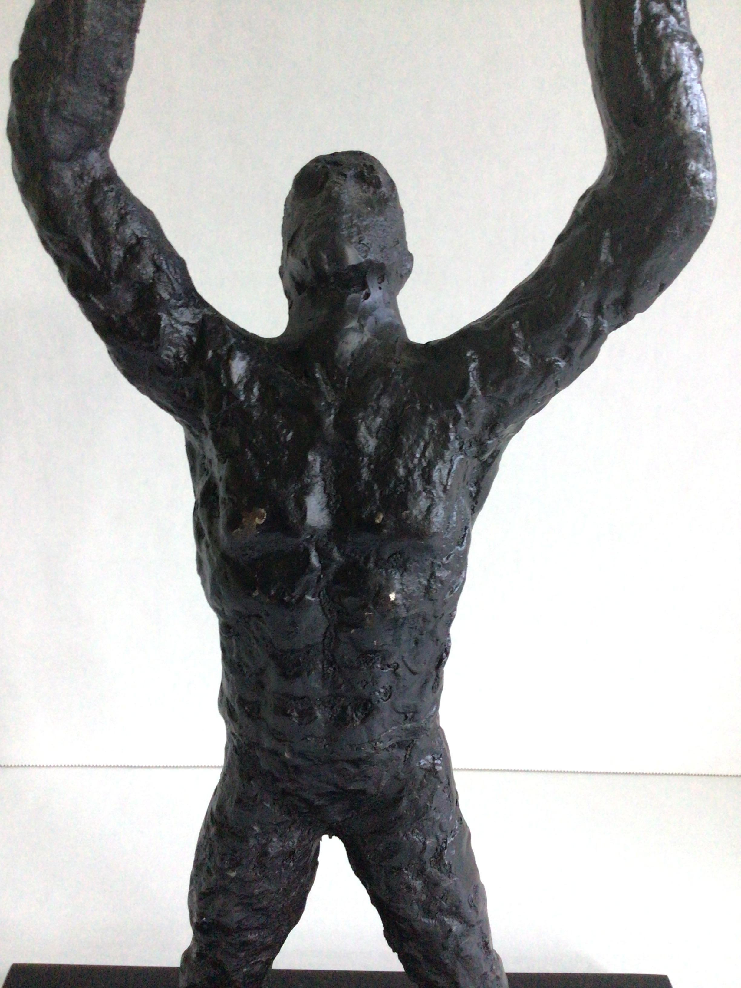 1990s Brutalist Cast Iron Sculpture on Marble Base For Sale 3