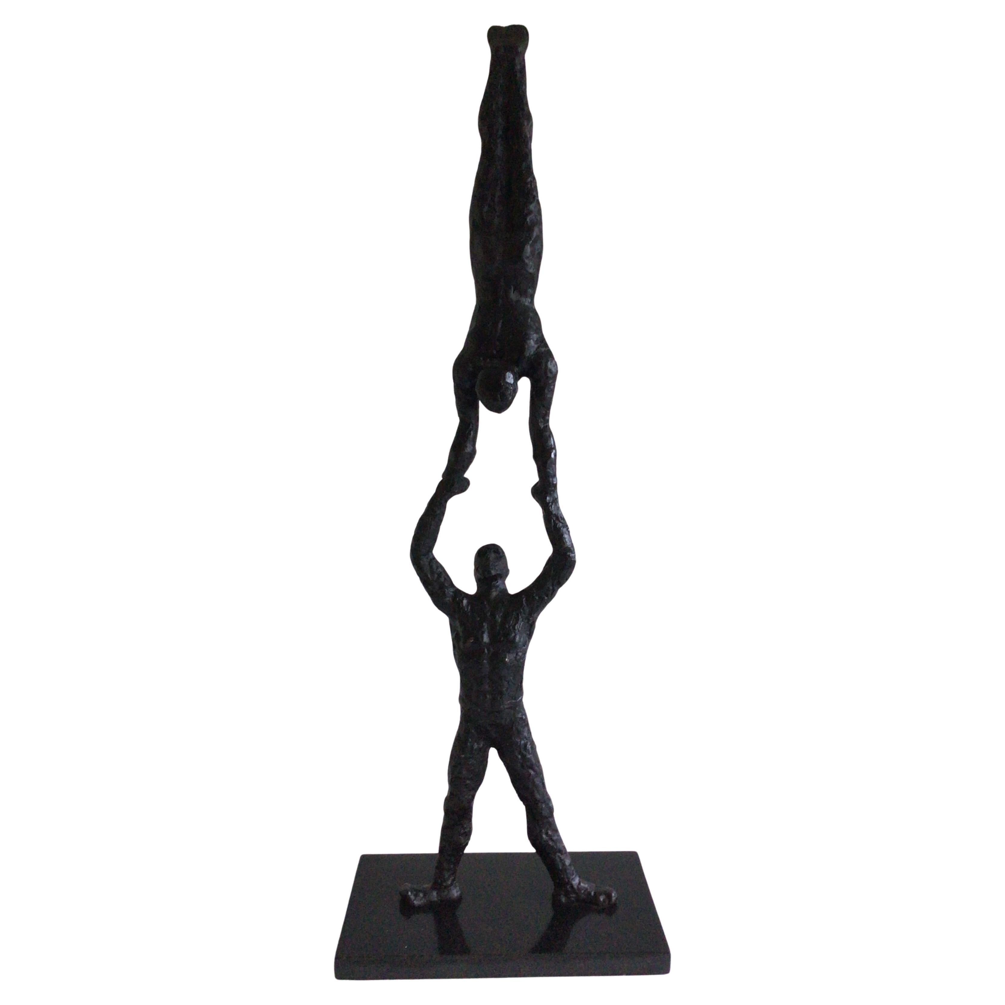 1990s Brutalist Cast Iron Sculpture on Marble Base For Sale