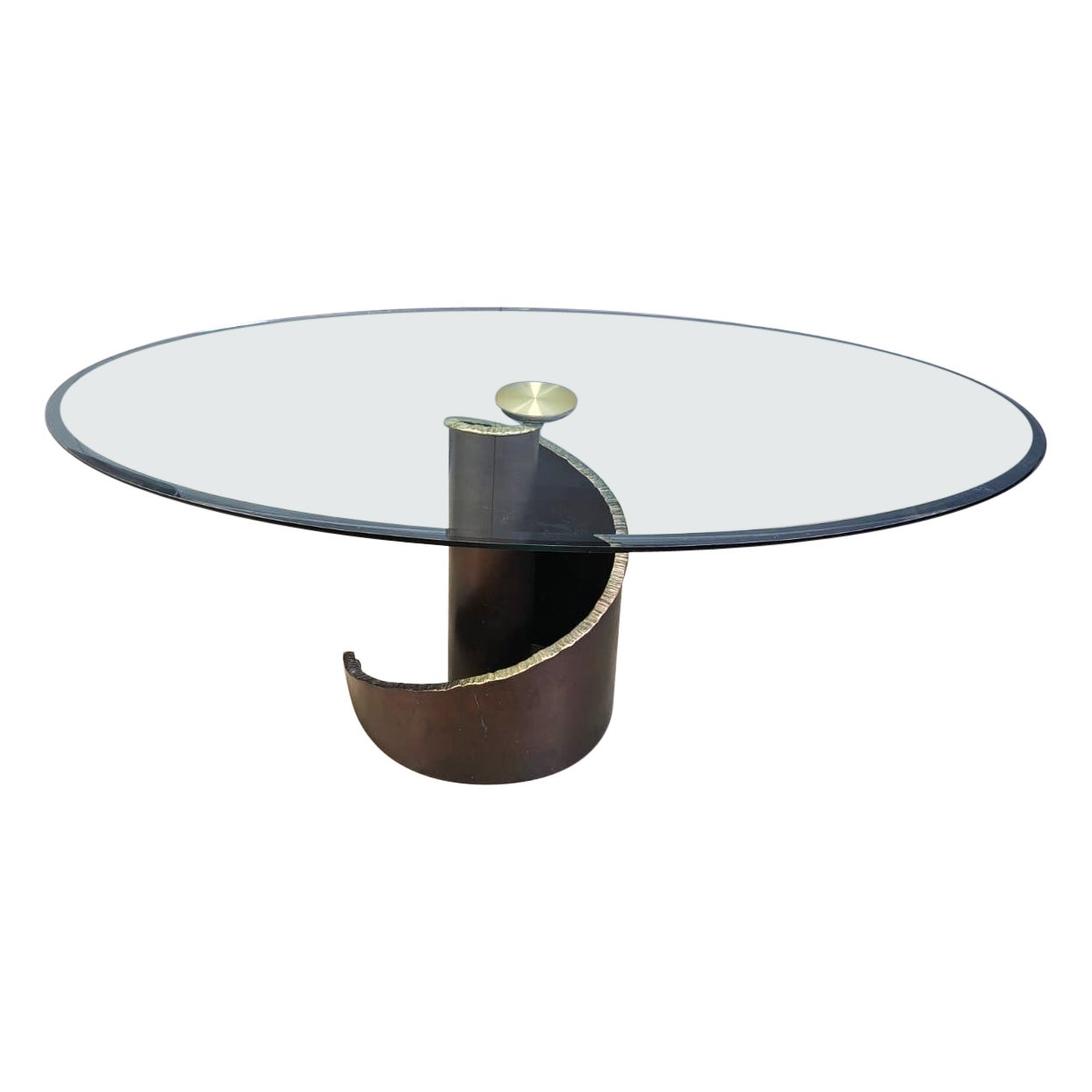 1990 Table de salle à manger en verre et bronze de style Brutaliste par Barilone pour Roche Bobois en vente