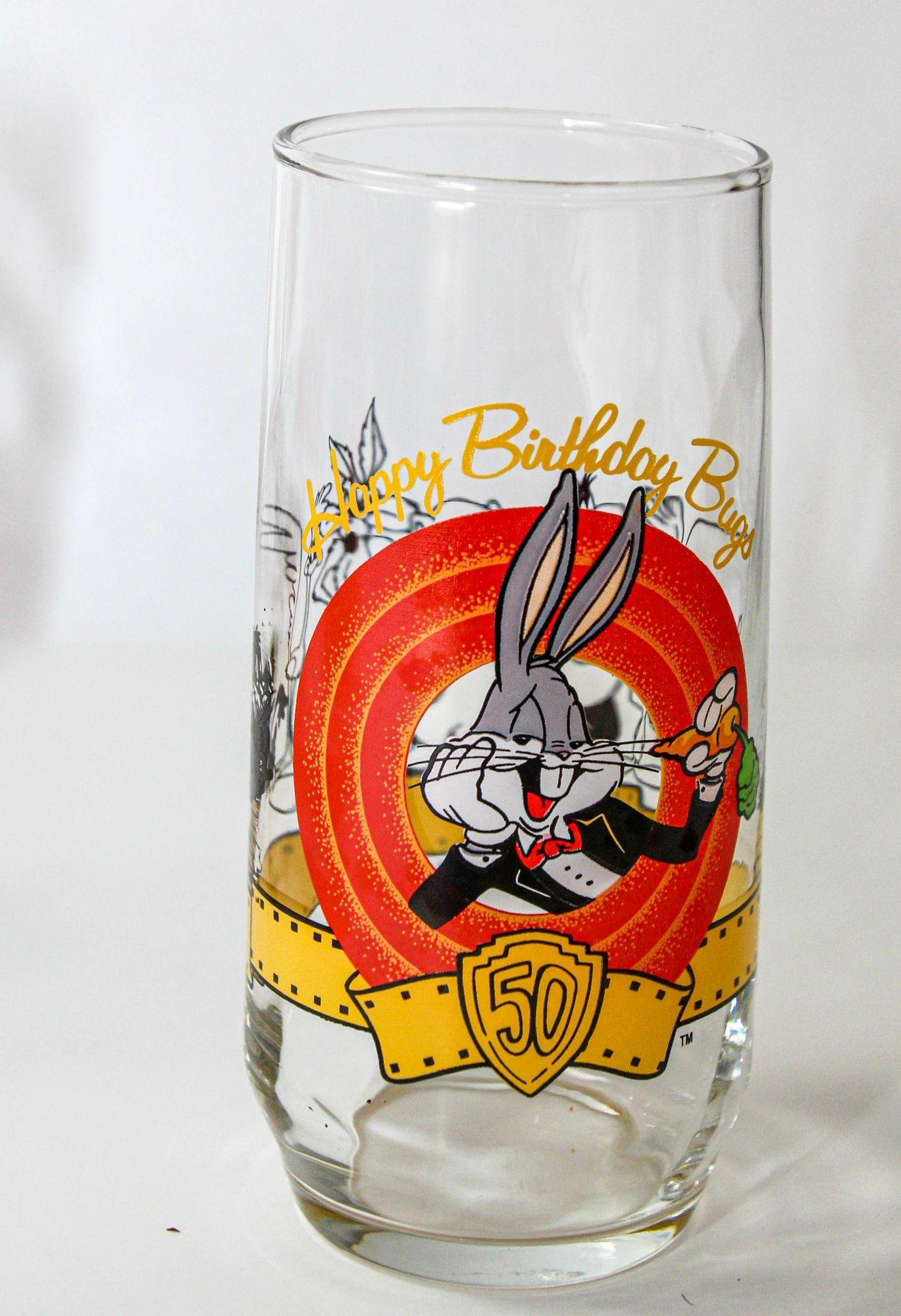1990s Bugs Bunny Happy 50th Birthday Collectible Drinking Glasses Warner Bros For Sale 4