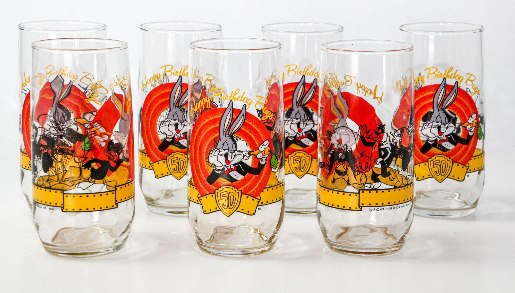 1990s Bugs Bunny Happy 50th Birthday Collectible Drinking Glasses Warner Bros For Sale 6