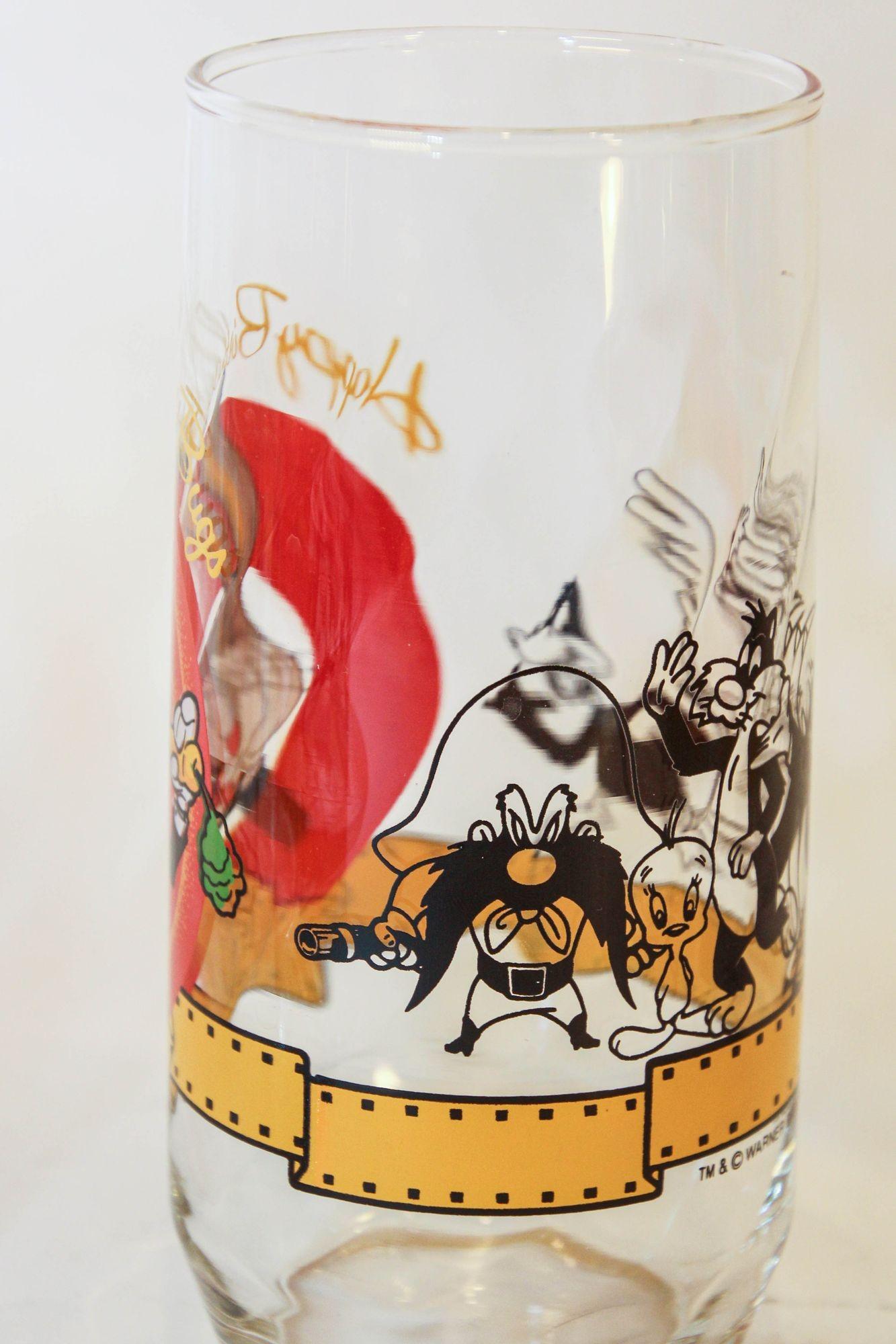 Folk Art 1990s Bugs Bunny Happy 50th Birthday Collectible Drinking Glasses Warner Bros For Sale