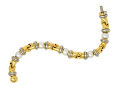 1990's Bulgari Cultured Pearl 18 Karat Gold Stainless Steel Gancio Italian Link
