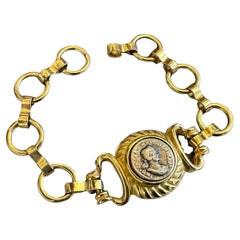 1990s Bulgari Inspired Neo Classical Brass Italian Coin Bracelet