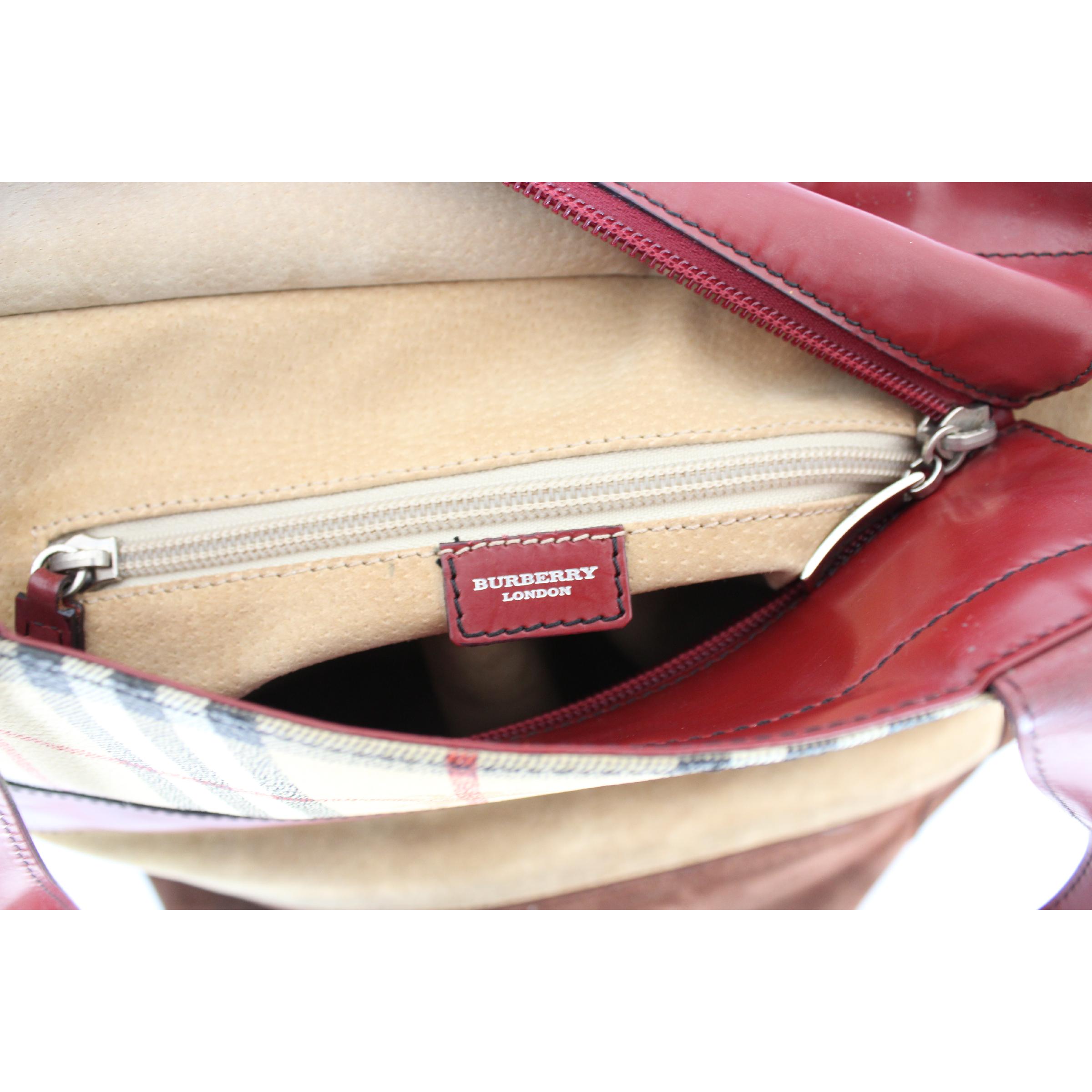 1990s Burberry Leather Velvet Brown Beige Handbag  6