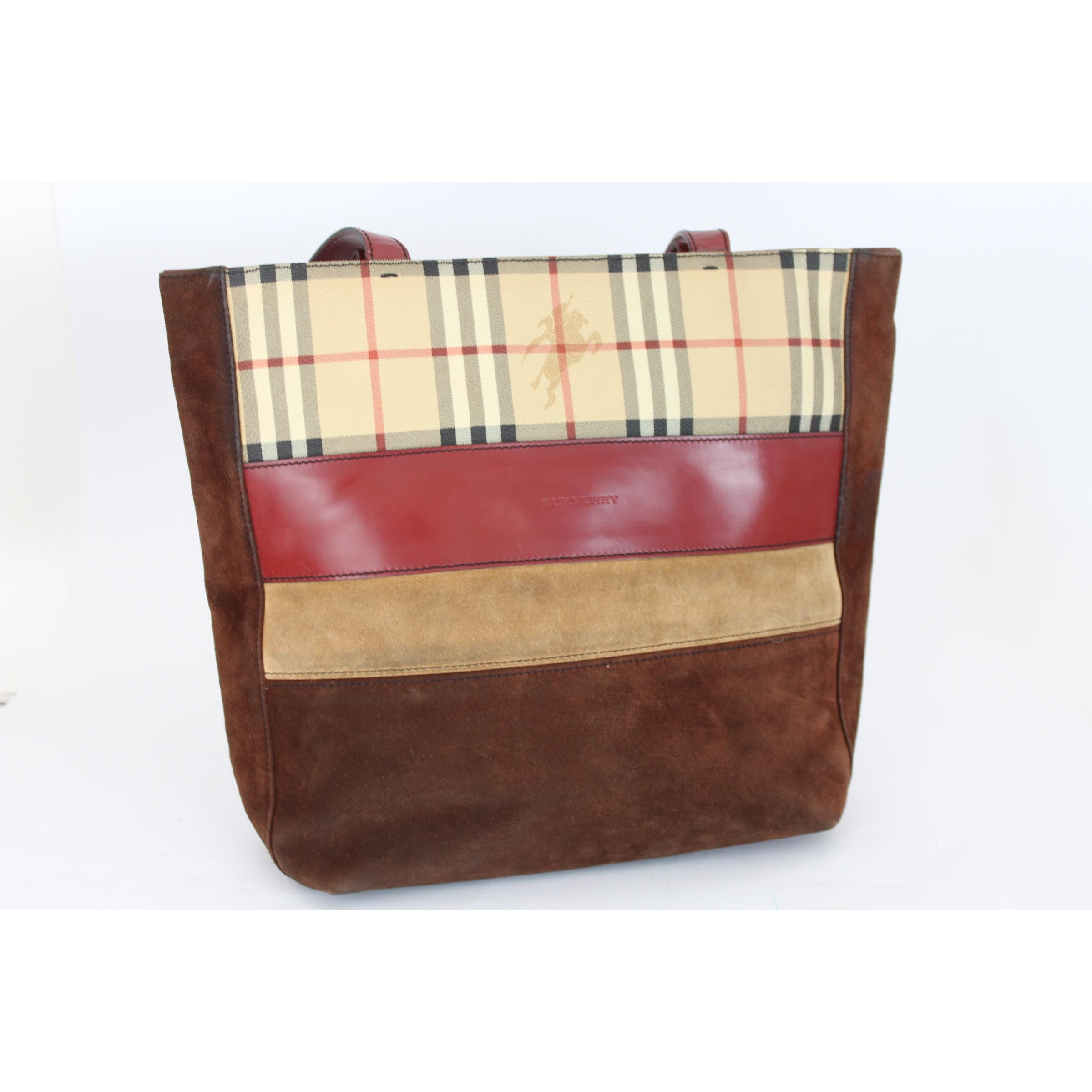 1990s Burberry Leather Velvet Brown Beige Handbag  In Good Condition In Brindisi, Bt