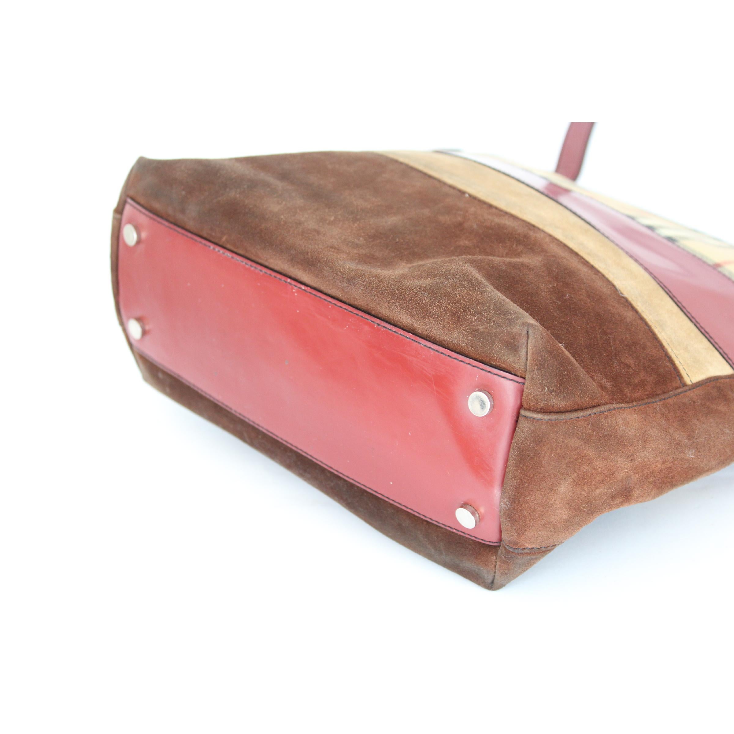 1990s Burberry Leather Velvet Brown Beige Handbag  2