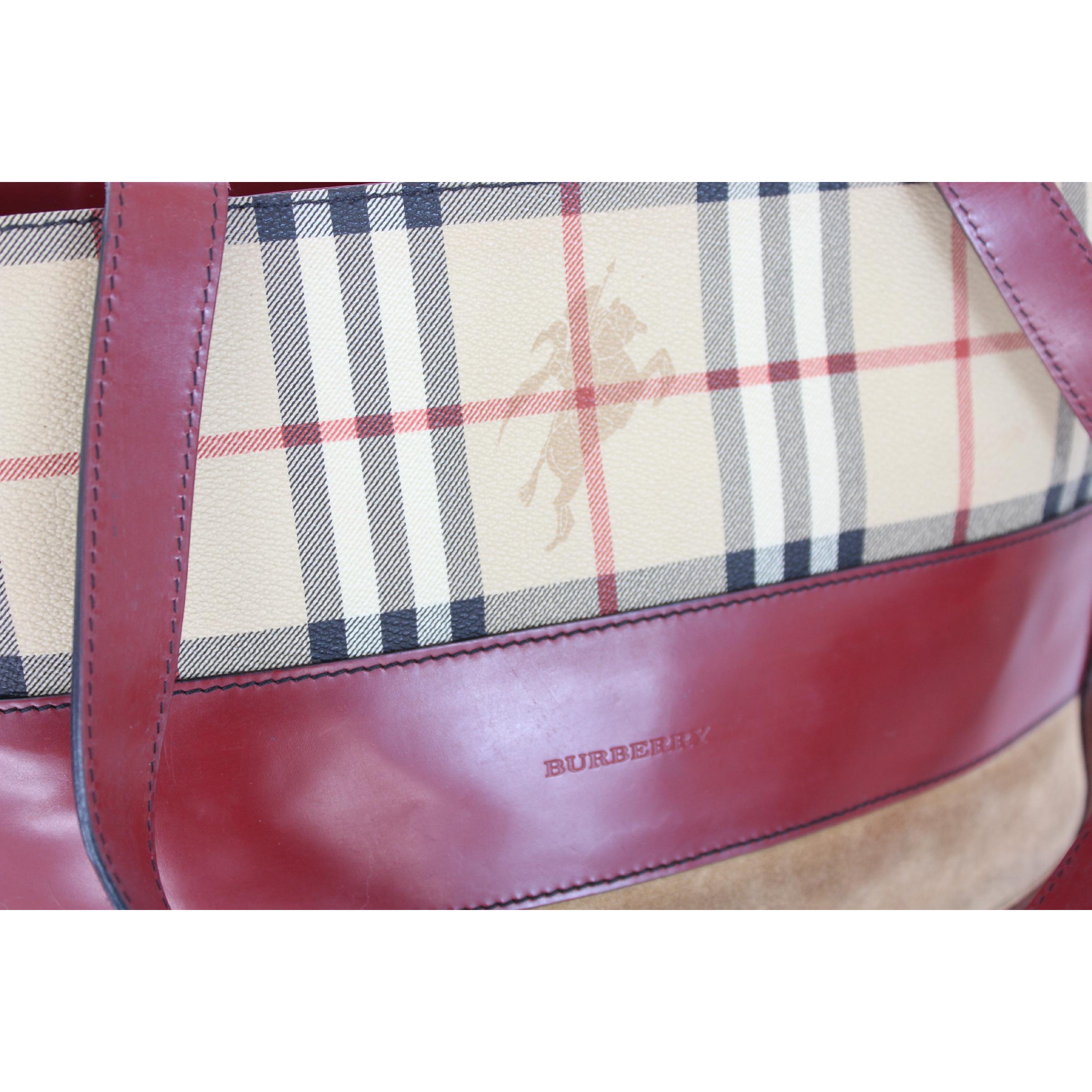 1990s Burberry Leather Velvet Brown Beige Handbag  3