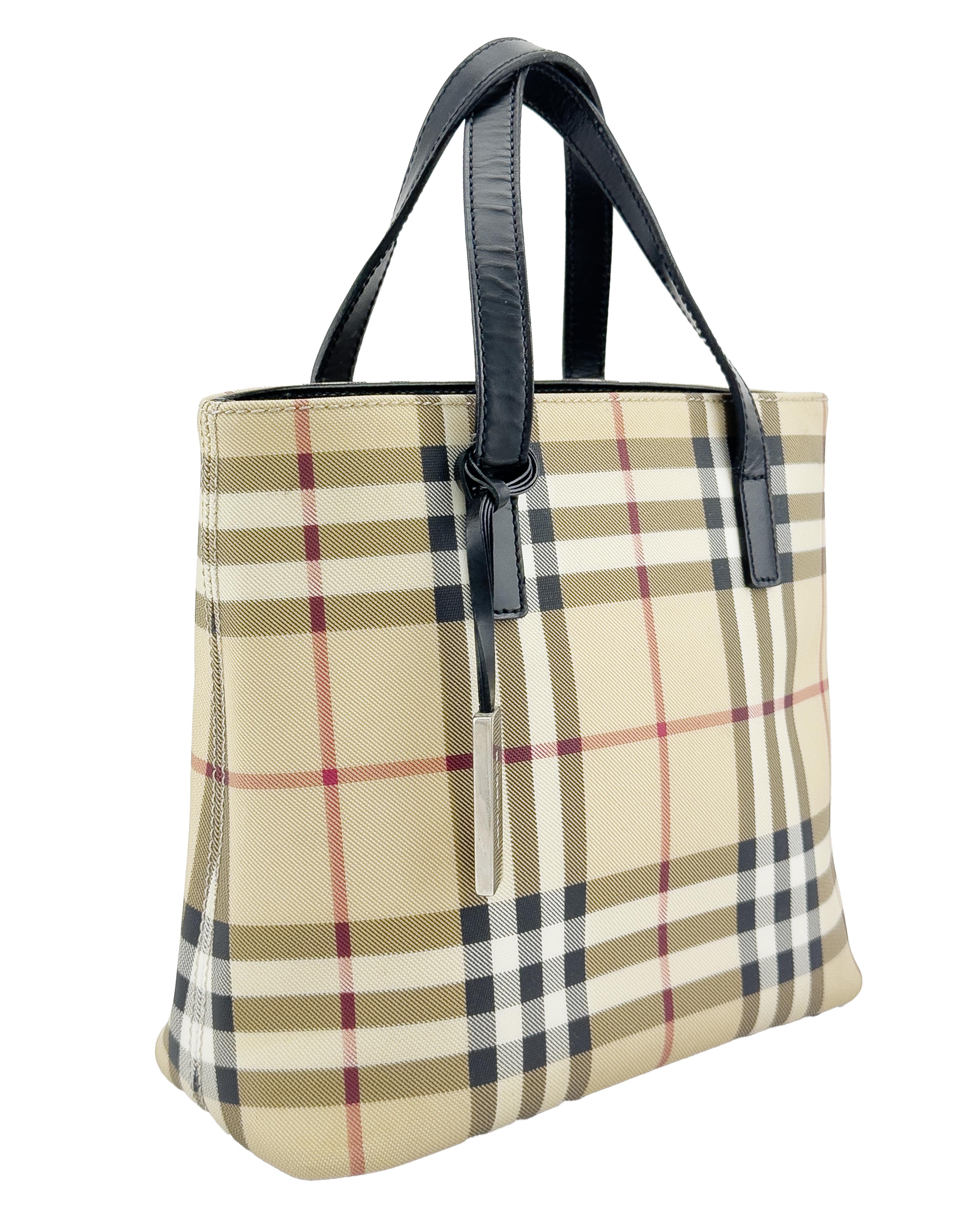 1990er Burberry Nova Check PVC Mini Tote Bag (Beige) im Angebot