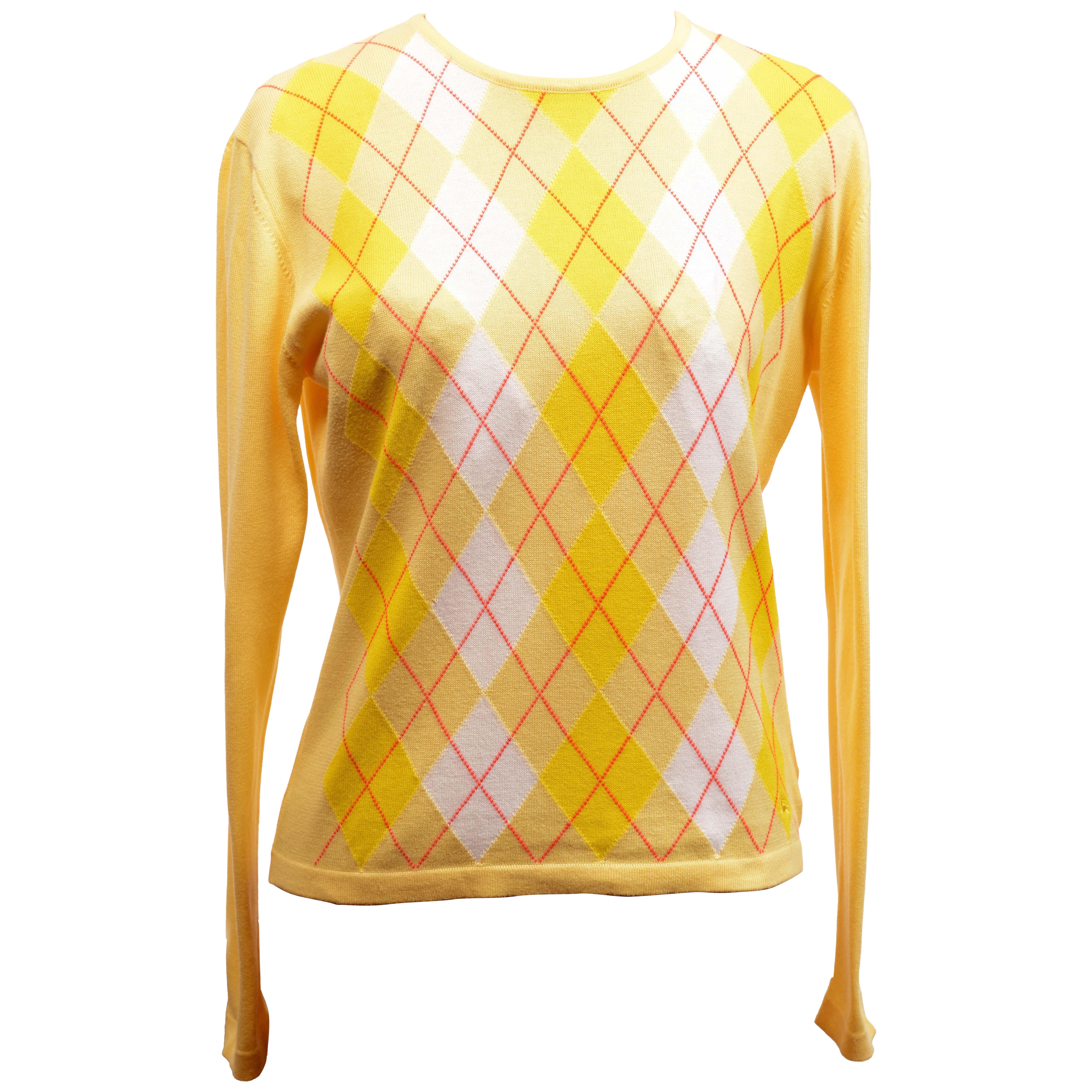 1990er Burberry Pullover aus Baumwolle mit gelbem Argylemuster im Angebot