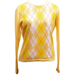 1990s Burberry Yellow Argyle Cotton Sweater