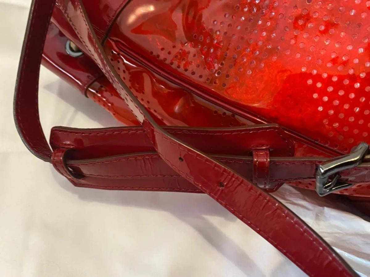 Women's or Men's 1990s Burberry Red Perspex Patent Leather Rucksack Bag For Sale