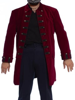 1990S Burgundy Cotton Velvet Men's 18Th Century Style Frock Coat With Black Bra