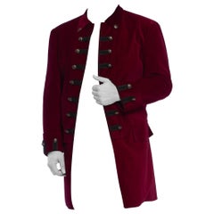 1990S Burgundy Cotton Velvet Men's 18Th Century Style Frock Coat With Black Bra