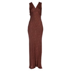 Retro 1990S Burnt Sienna Bias Cut Rayon Jacquard 1930S Style Slip Dress