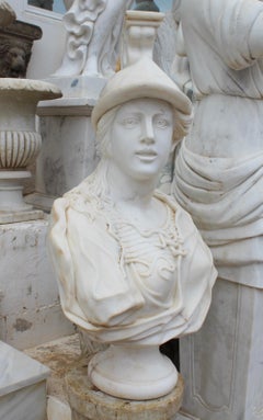 1990s Bust of Greek Amazon Warrior Hand Carved in Carrara White Marble