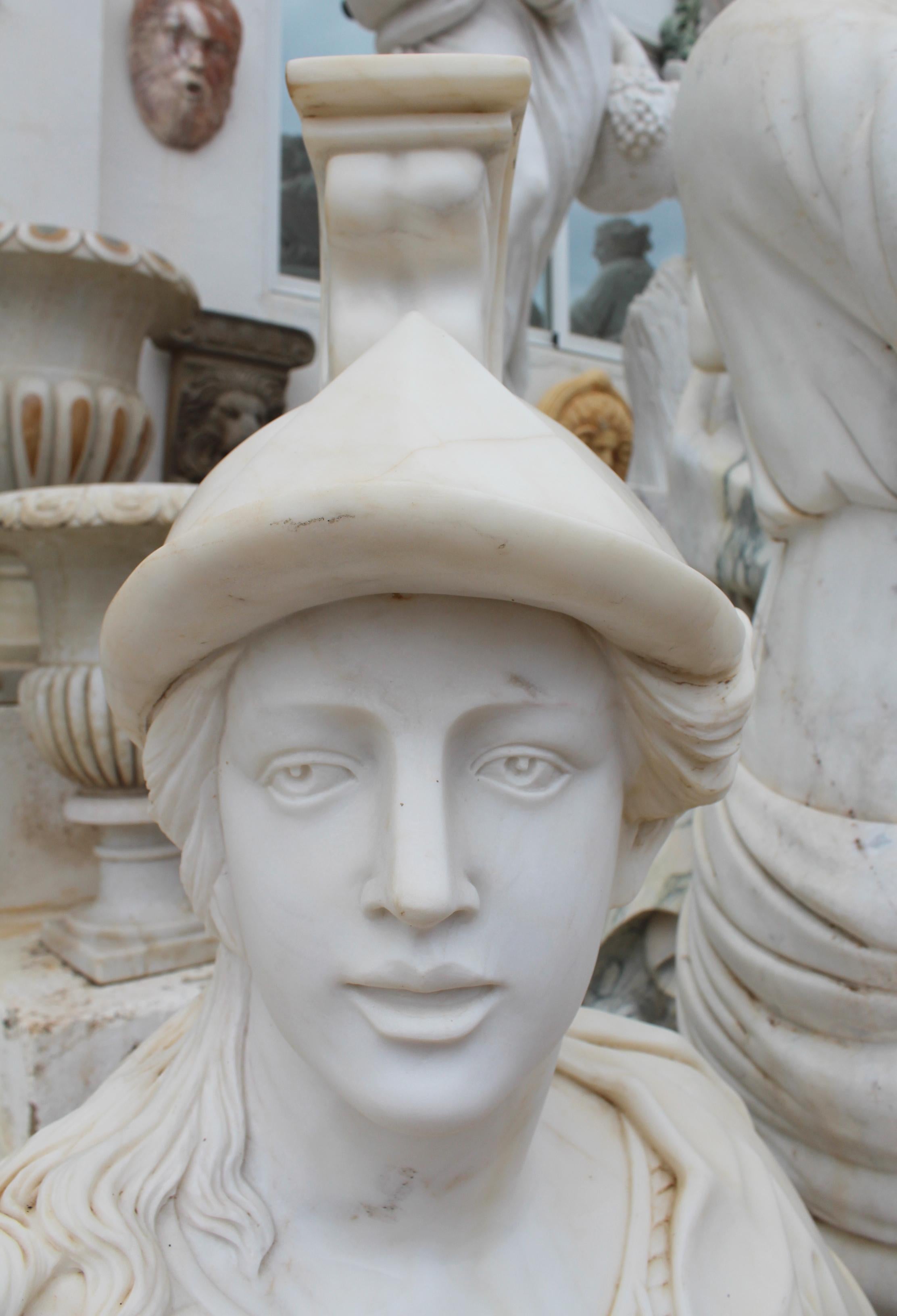 1990s Bust of Greek Amazon Warrior Hand Carved in Carrara White Marble In Good Condition In Marbella, ES
