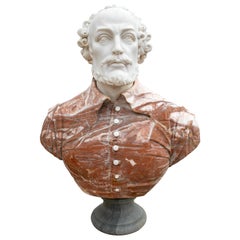 1990s Bust of Roman General Hand Carved in Carrara White and Alicante Red Marble