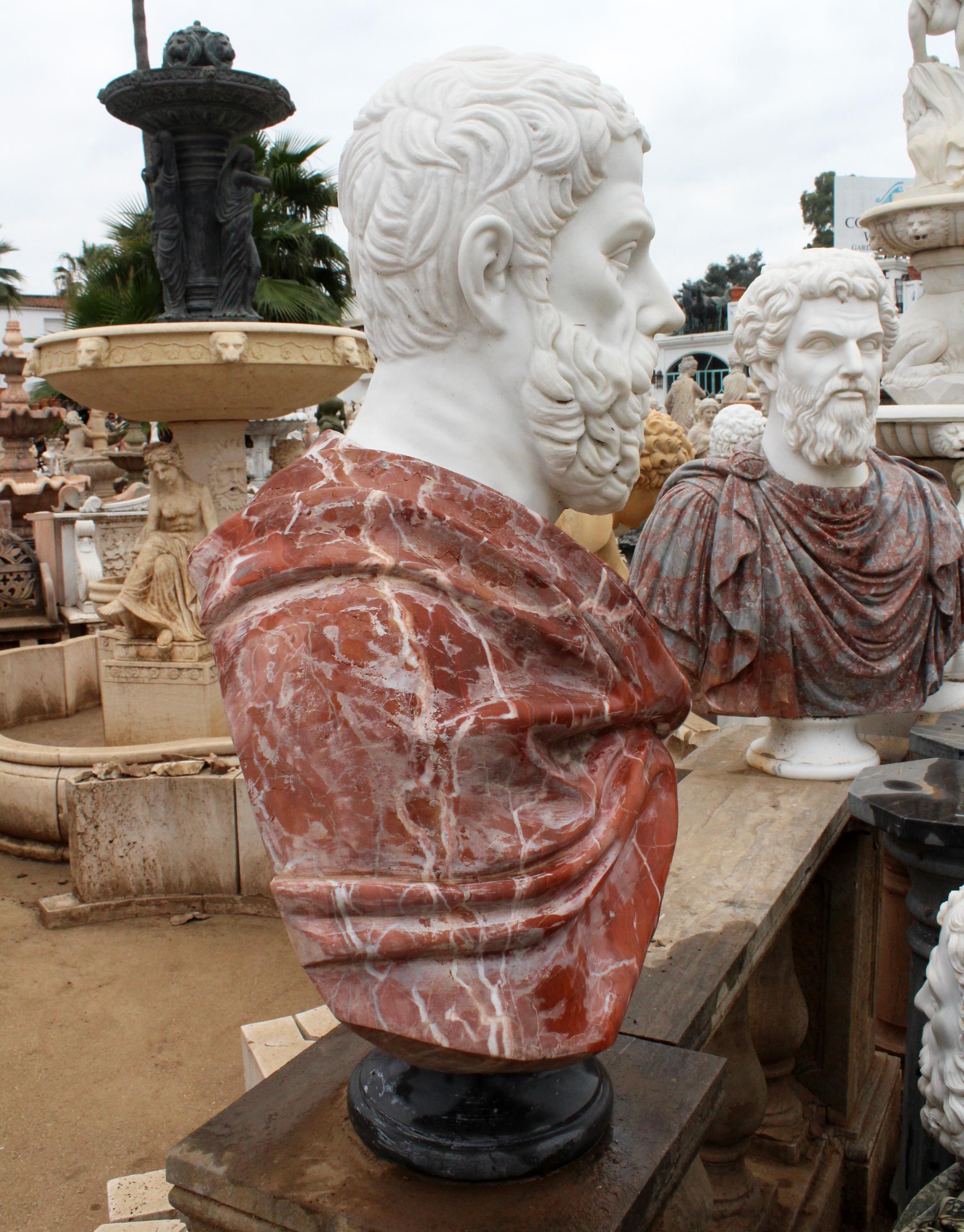 20th Century 1990s Bust of Roman Hand Carved in Carrara White and Alicante Red Marble For Sale