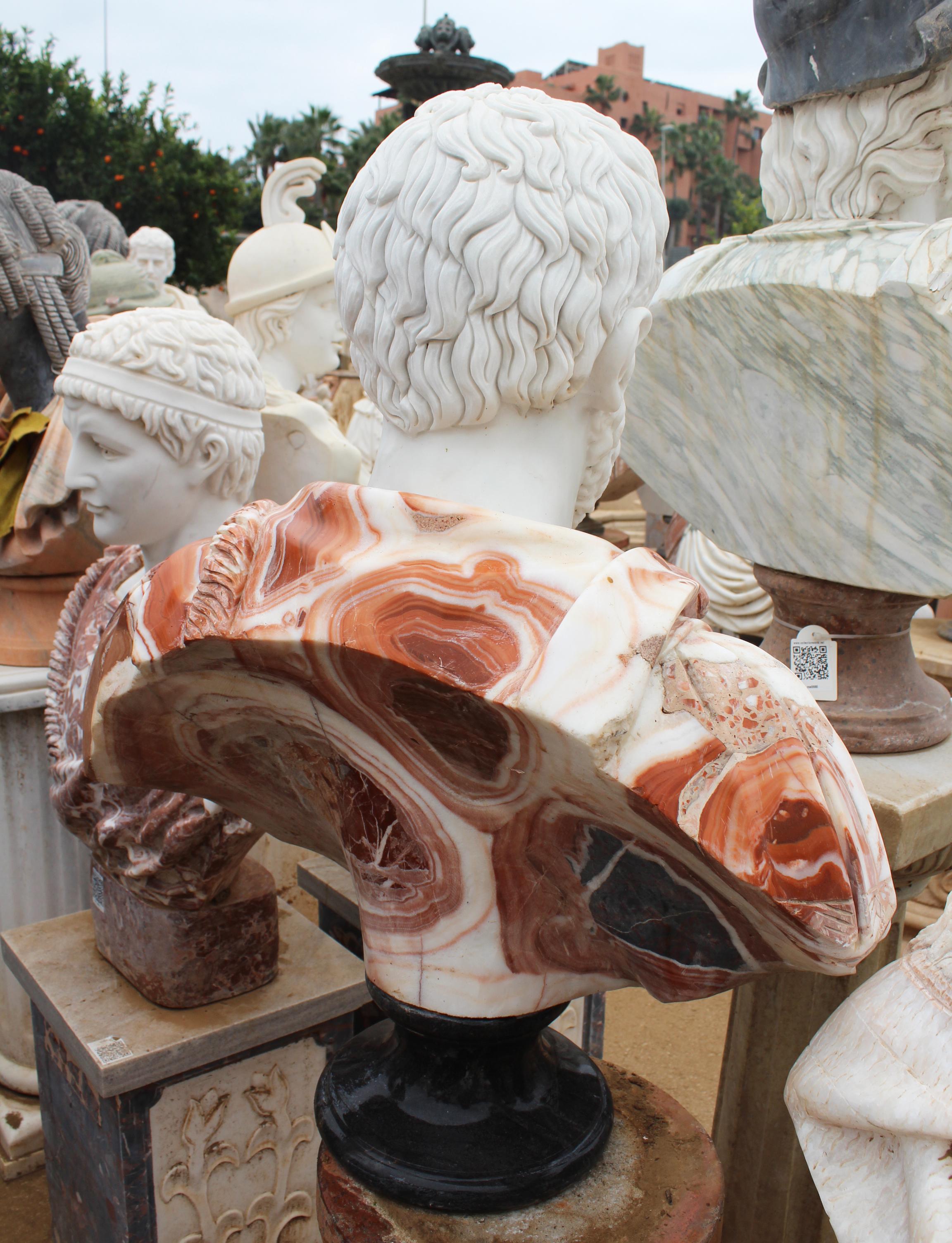 1990s Bust of Roman Hand Carved in Carrara White and Alicante Red Marble In Good Condition In Marbella, ES