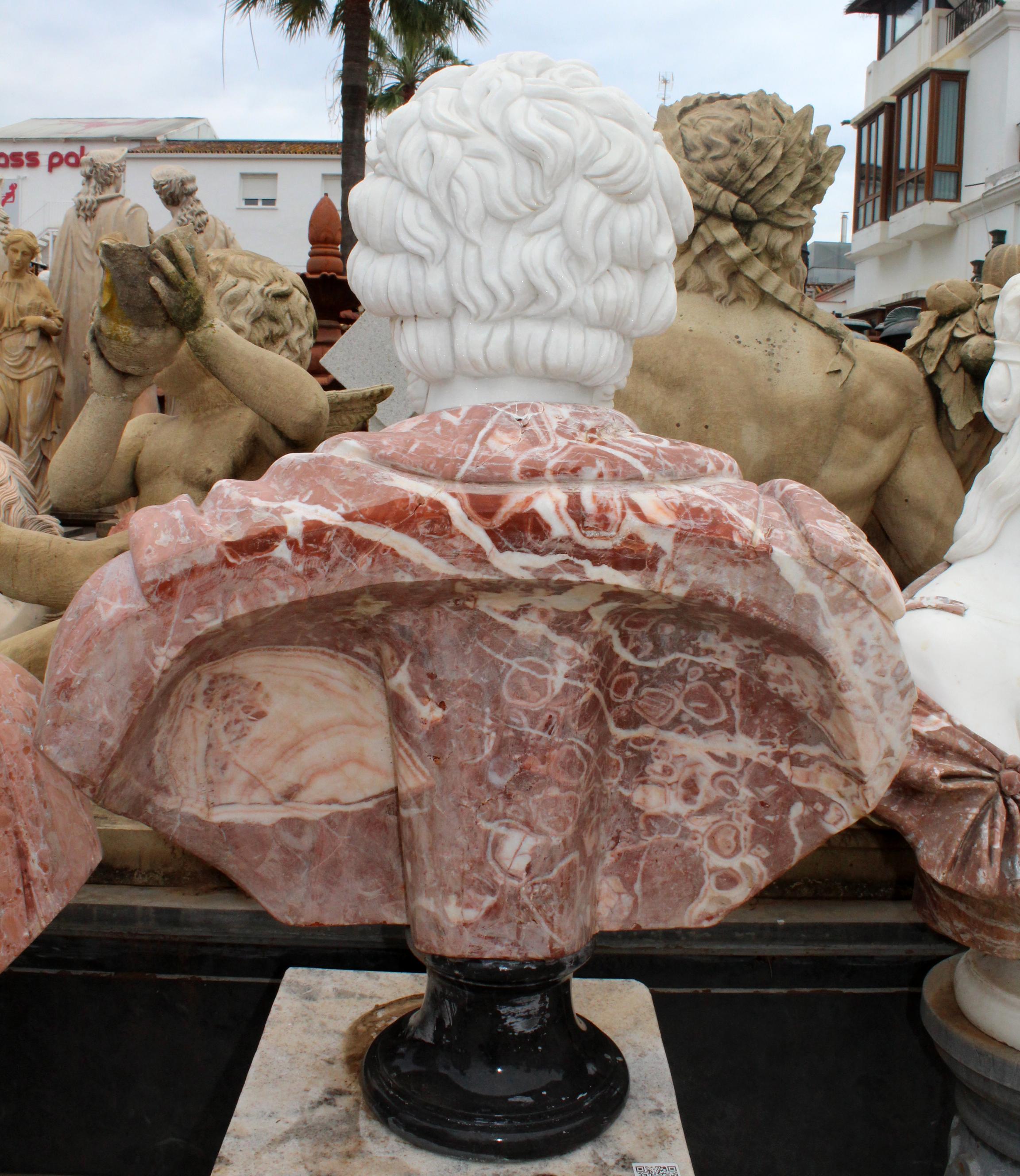 Hand-Carved 1990s Bust of Roman Hand Carved in Carrara White and Alicante Red Marble For Sale
