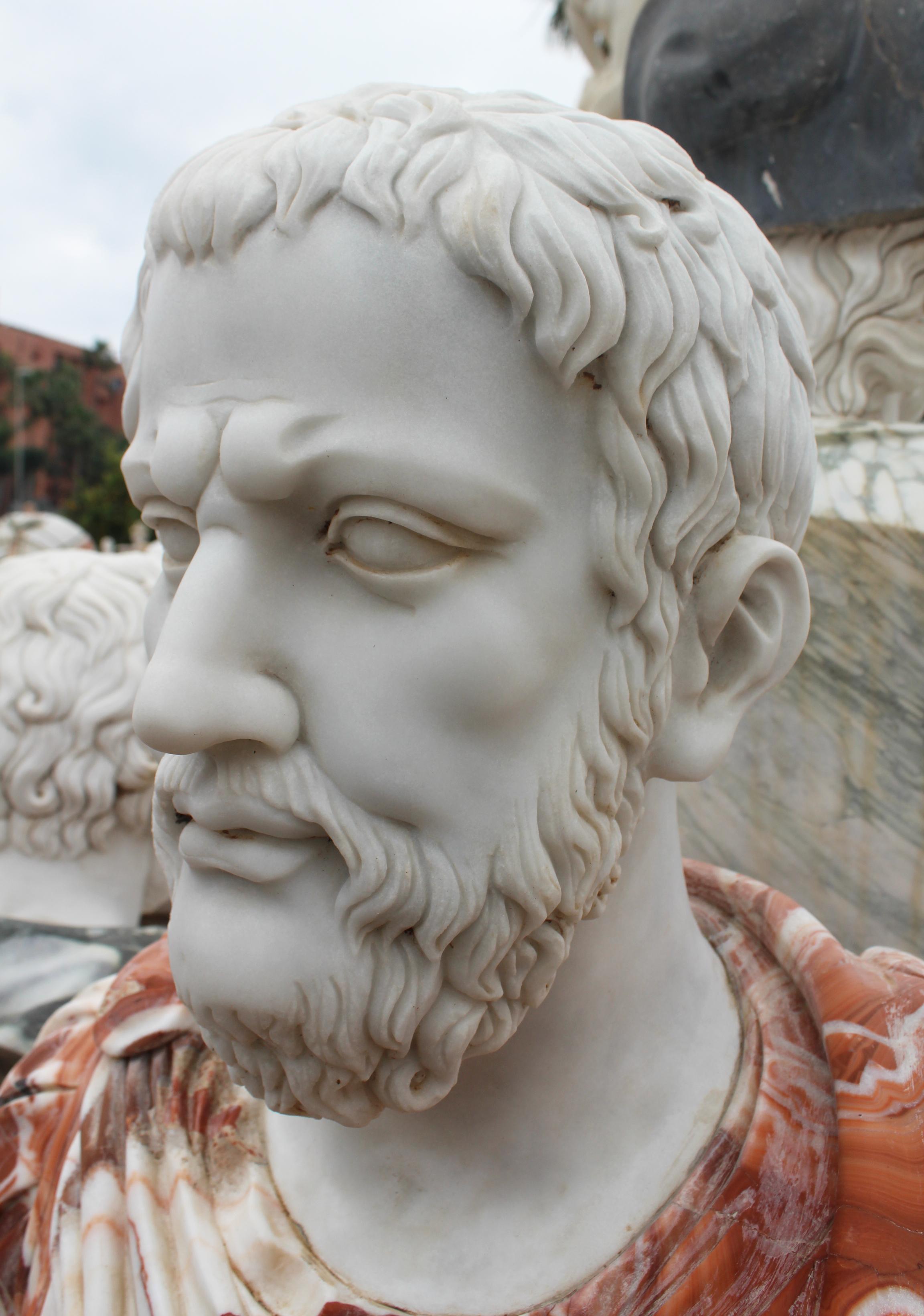 1990s Bust of Roman Hand Carved in Carrara White and Alicante Red Marble 3