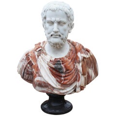 1990s Bust of Roman Hand Carved in Carrara White and Alicante Red Marble 1990s Bust of Roman Hand Carved in Carrara White and Alicante Red Marble