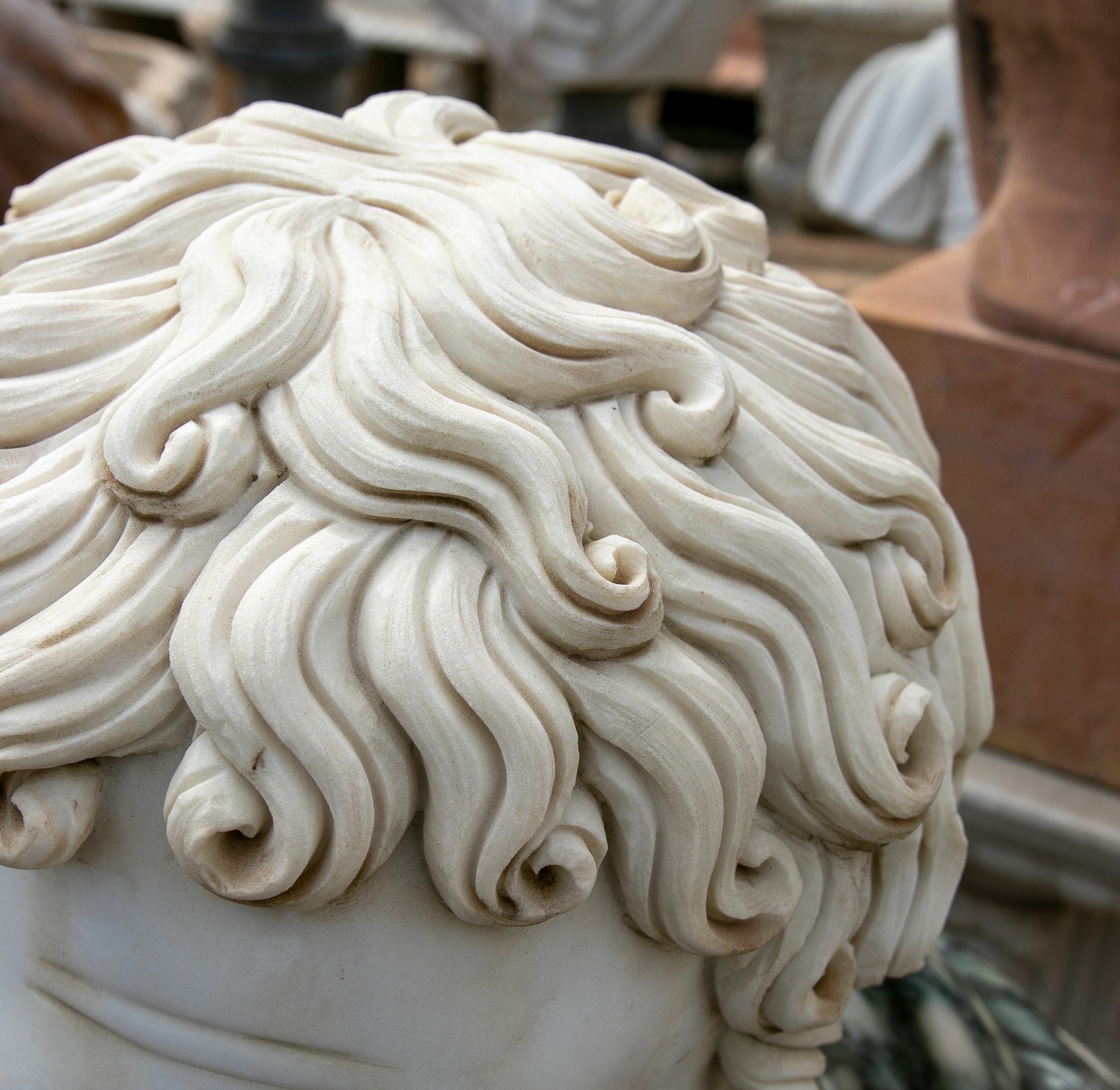 1990s Bust of Roman Hand Carved using Different Carrara and Alicante Marbles 8