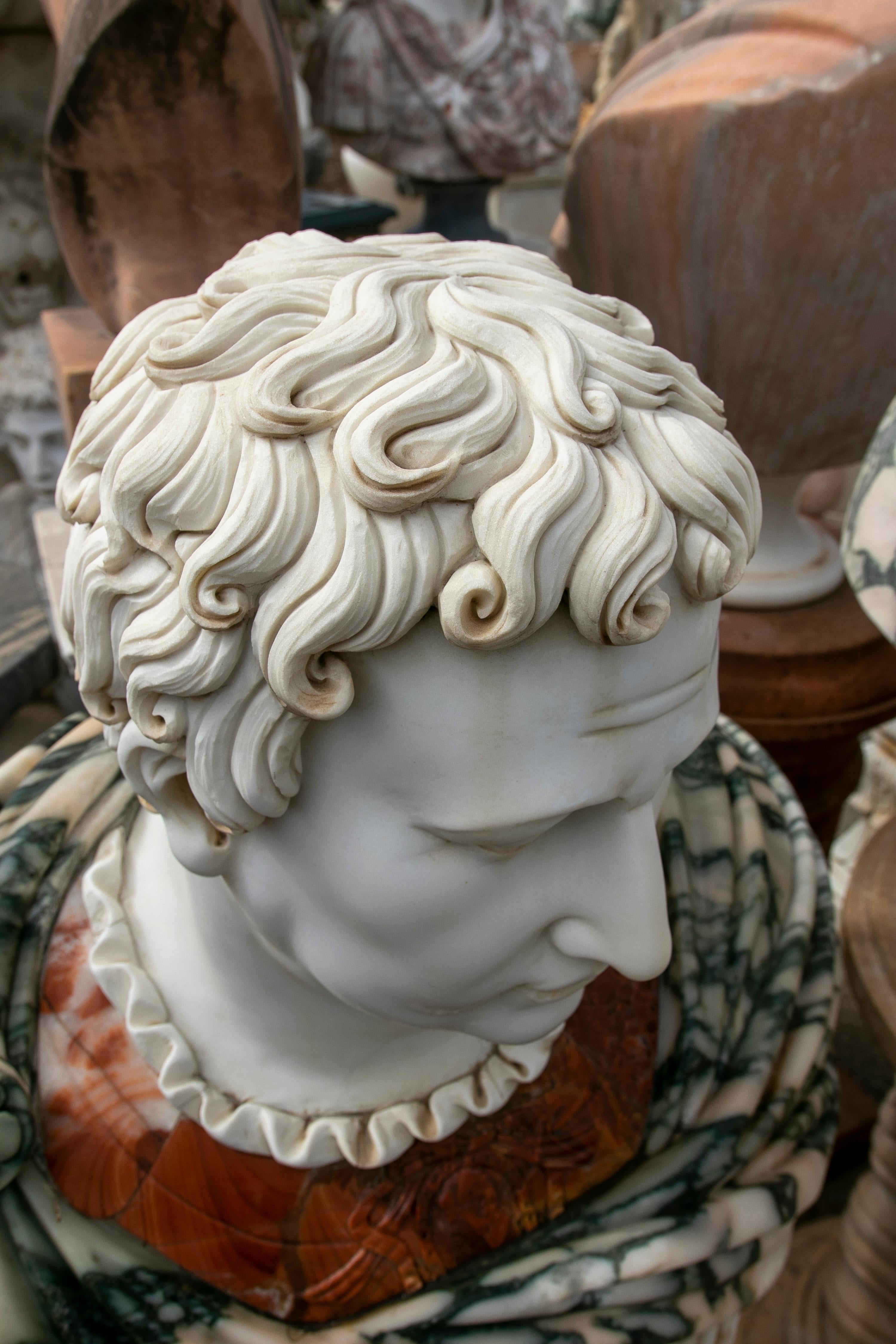 1990s Bust of Roman Hand Carved using Different Carrara and Alicante Marbles 1