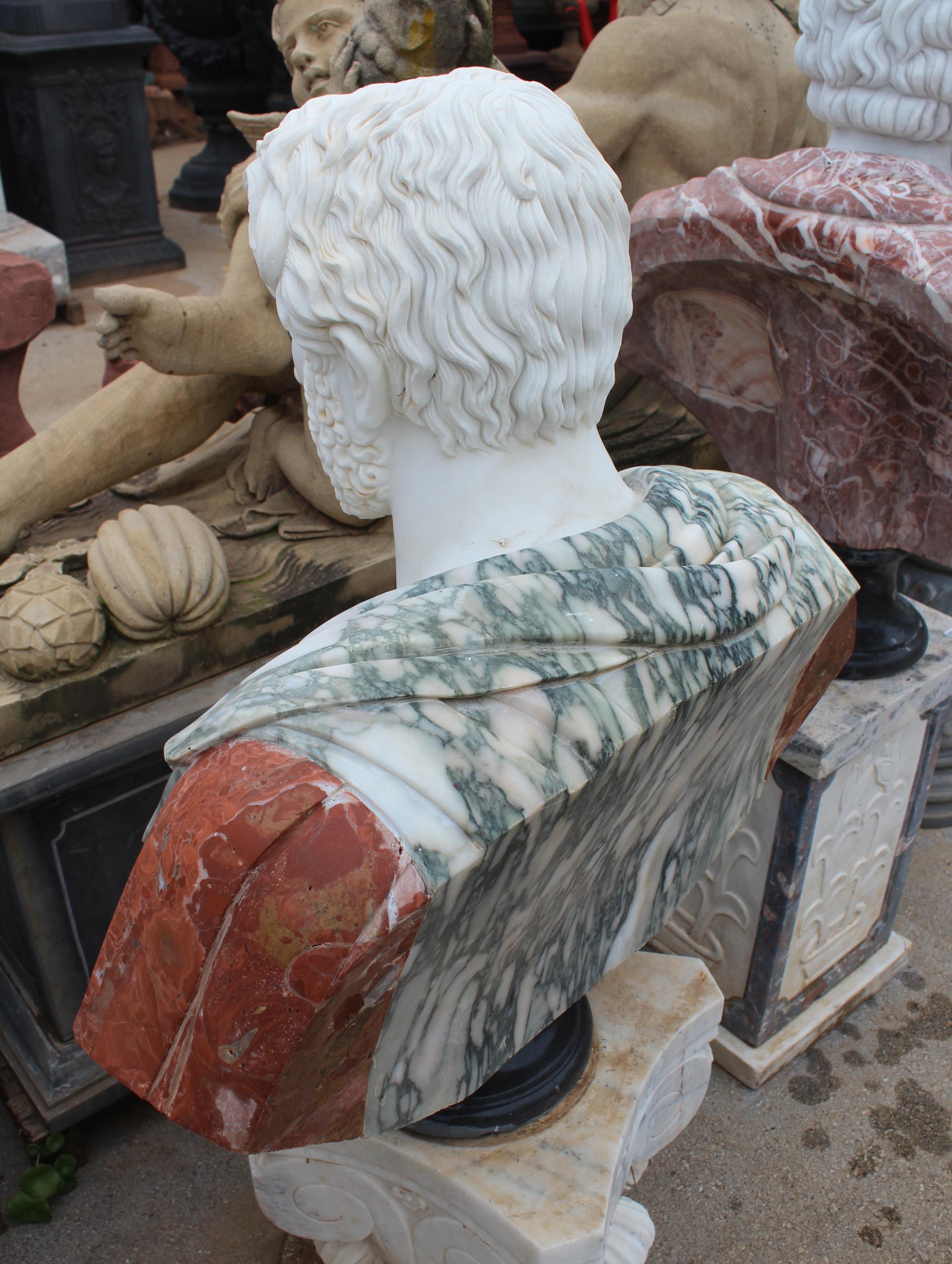 1990s Bust of Roman Hand Carved using Different Carrara and Alicante Marbles In Good Condition For Sale In Marbella, ES
