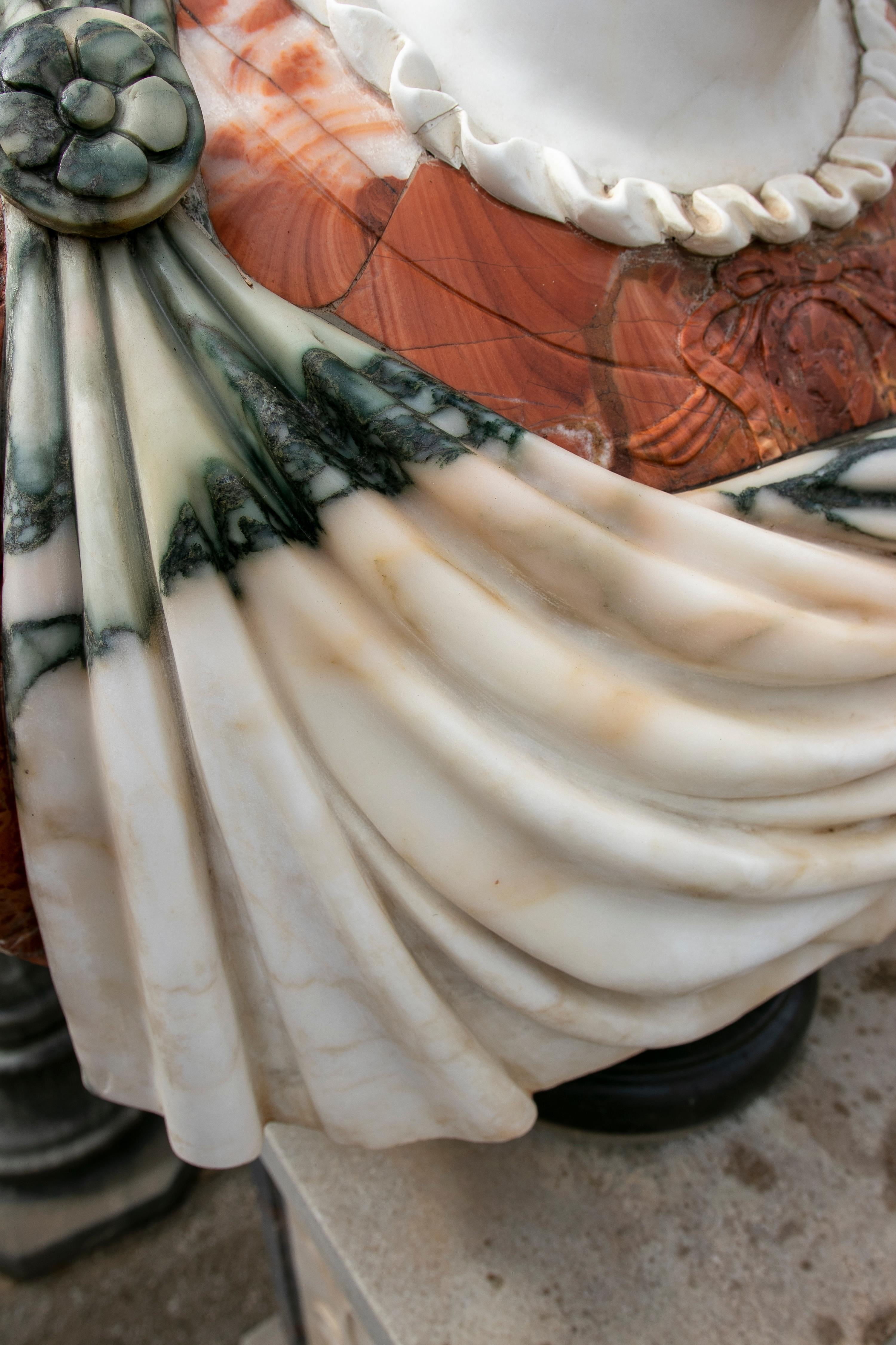 1990s Bust of Roman Hand Carved using Different Carrara and Alicante Marbles 4