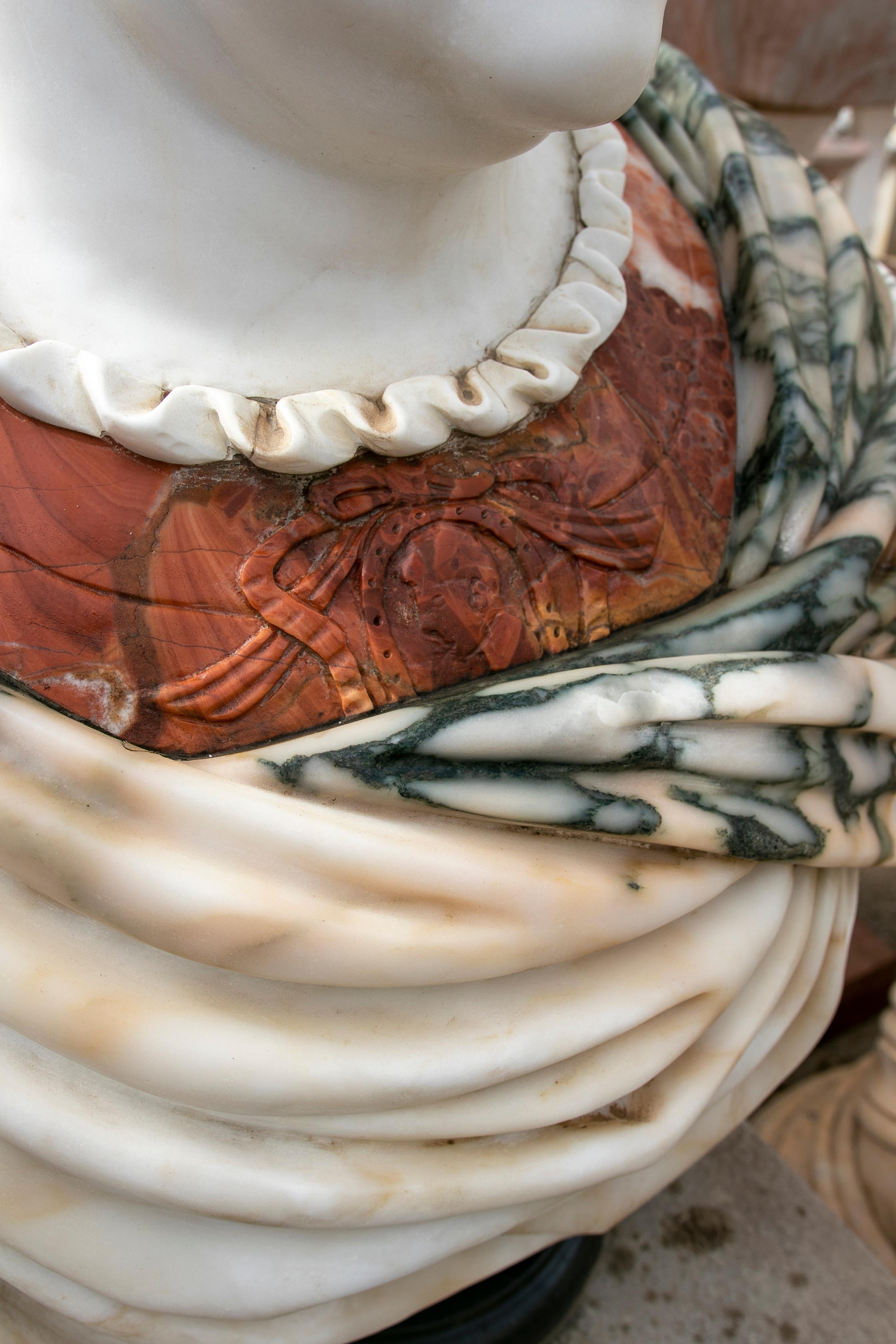 1990s Bust of Roman Hand Carved using Different Carrara and Alicante Marbles 5
