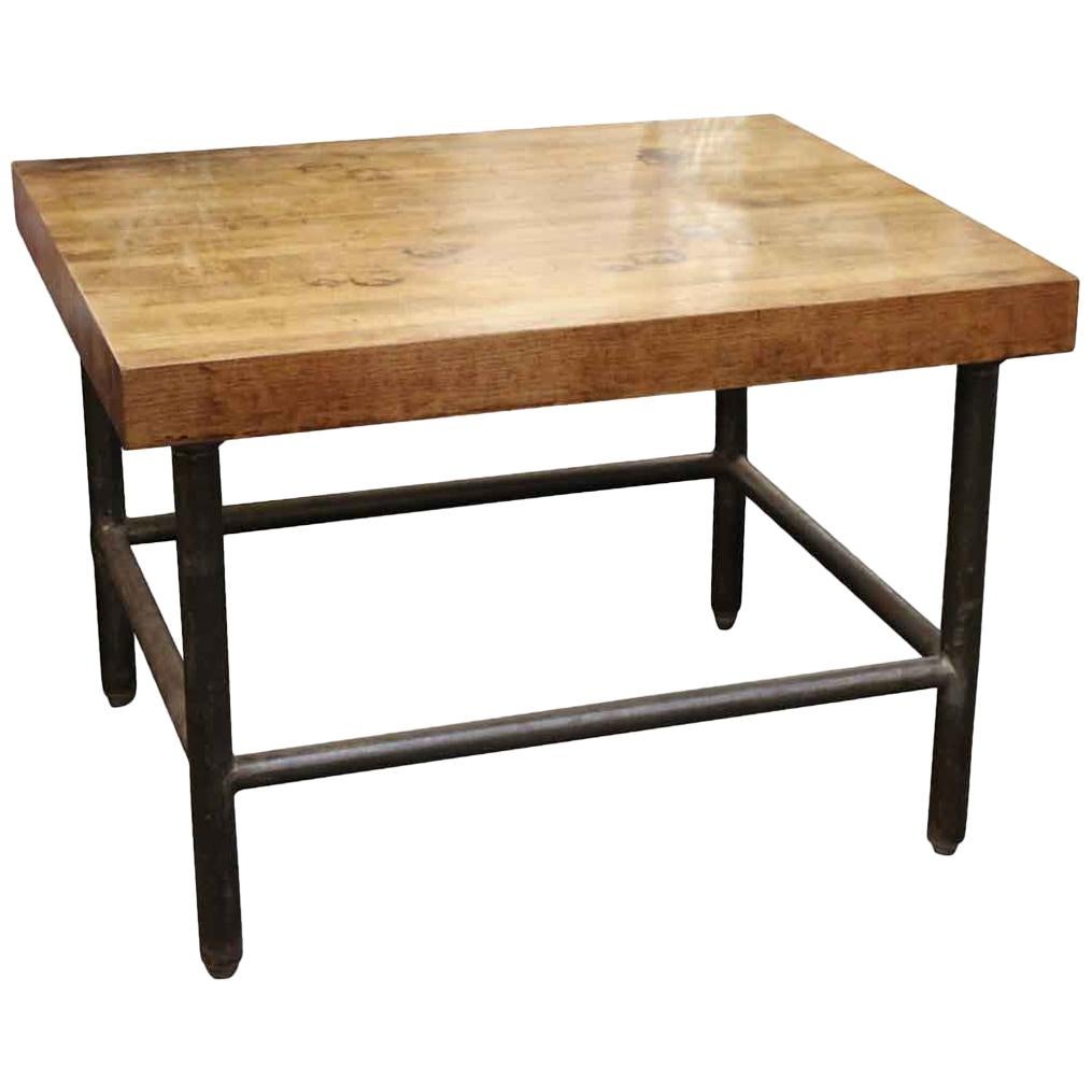 1990s Butcher Block Table with Black Pipe Legs