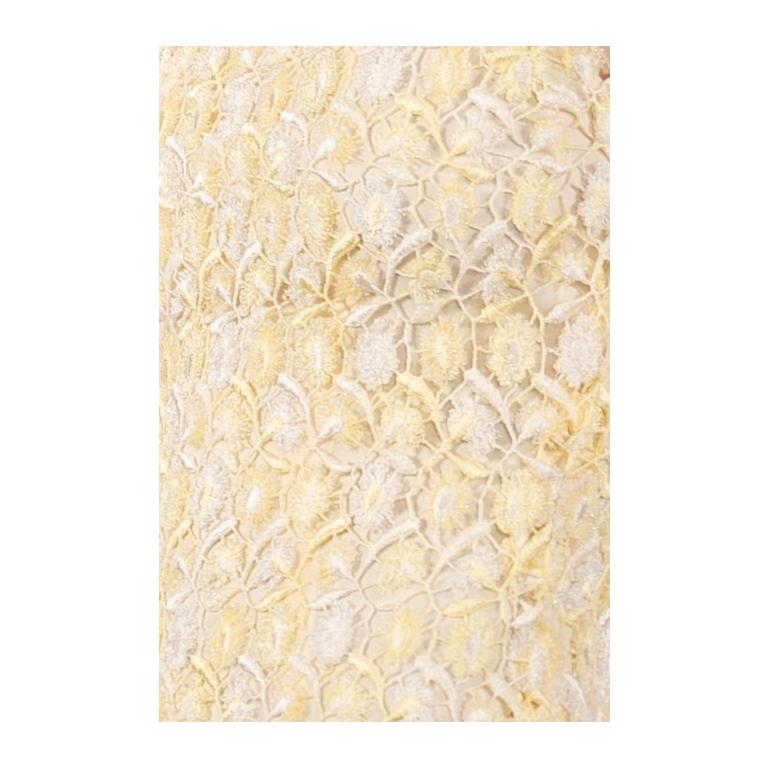 1990S Butter Yellow & White Rayon/Lurex Lace Gown Lined In Silk For Sale 5