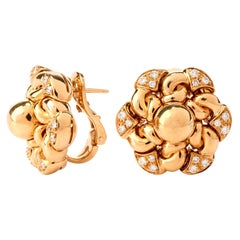 1990s Bvlgari Floral Diamond Clip-Back Yellow Gold Bulgari Earrings