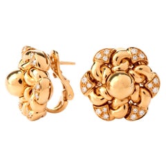 1990s Bvlgari Floral Diamond Clip-Back Yellow Gold Bulgari Earrings