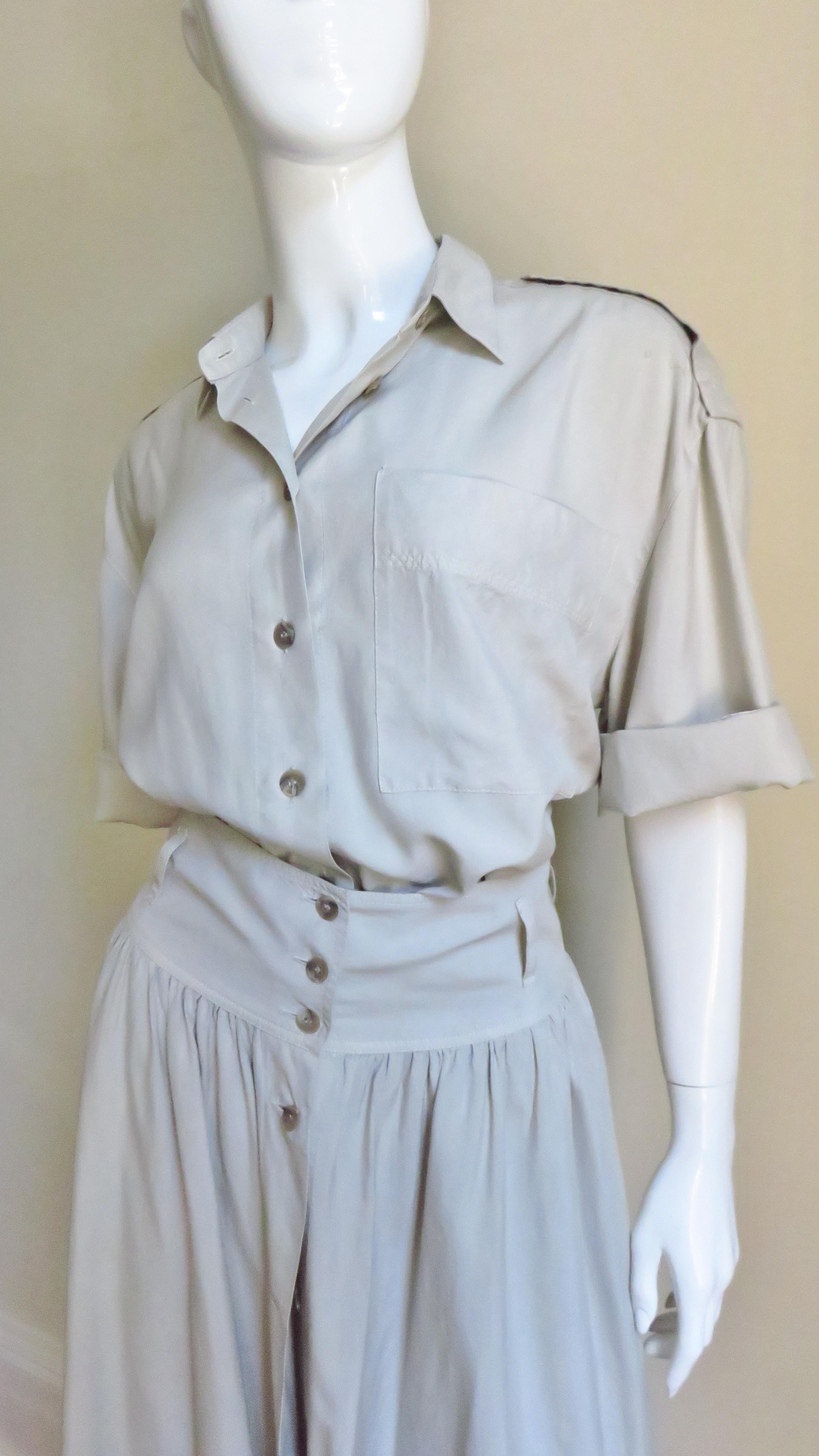 Gray 1990s Byblos Silk Romper and Overskirt