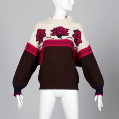 Pull vintage Byblos des années 1990, 100 % laine, à grosses mailles, avec motif floral
