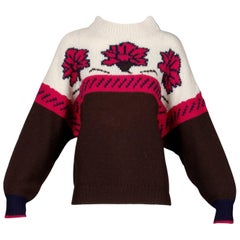 1990s Byblos Retro 100% Wool Chunky Knit Sweater Top with Flower Design