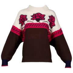 Pull vintage Byblos des années 1990, 100 % laine, à grosses mailles, avec motif floral