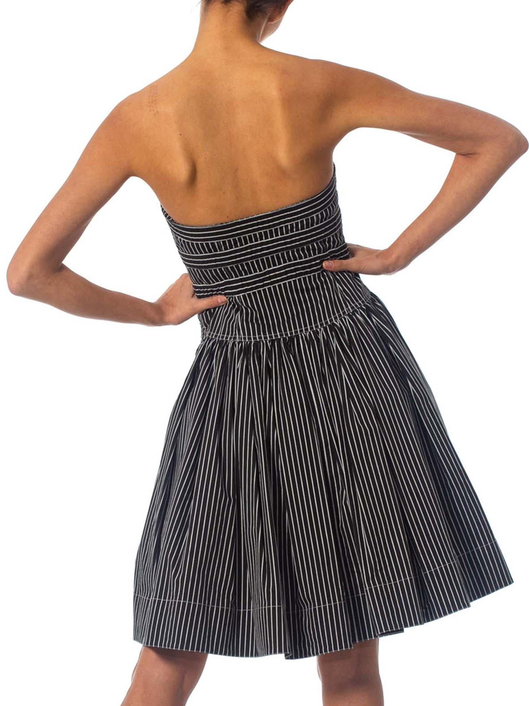 1990S BYRON LARS Black & White Striped Cotton Blend Strapless 1950S Style Dress 3