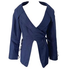 1990s Byron Lars Azul Marino Algodón Avant Garde Vintage 90s Chaqueta Blazer Envolvente