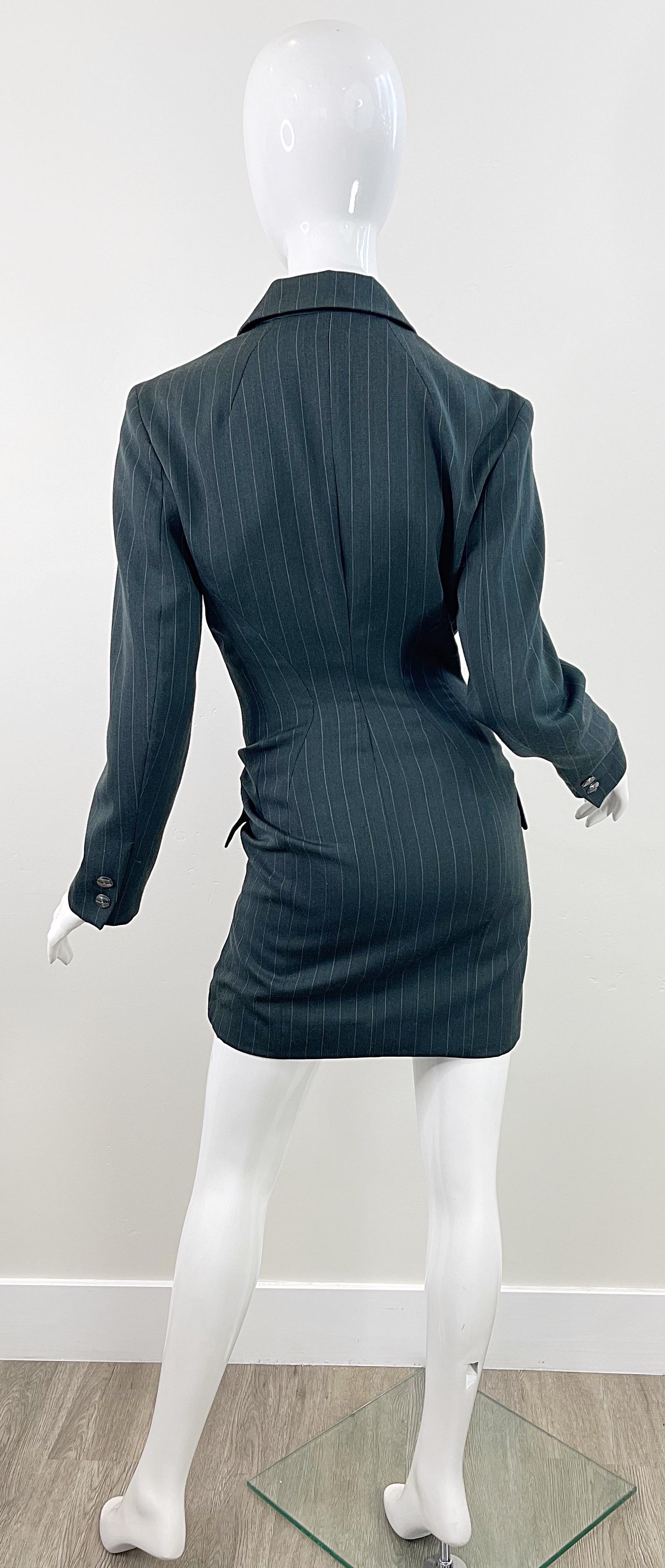 1990s Byron Lars Size 4 / 6 Dark Green Pin Striped Avant Garde Vintage 90s Dress For Sale 6