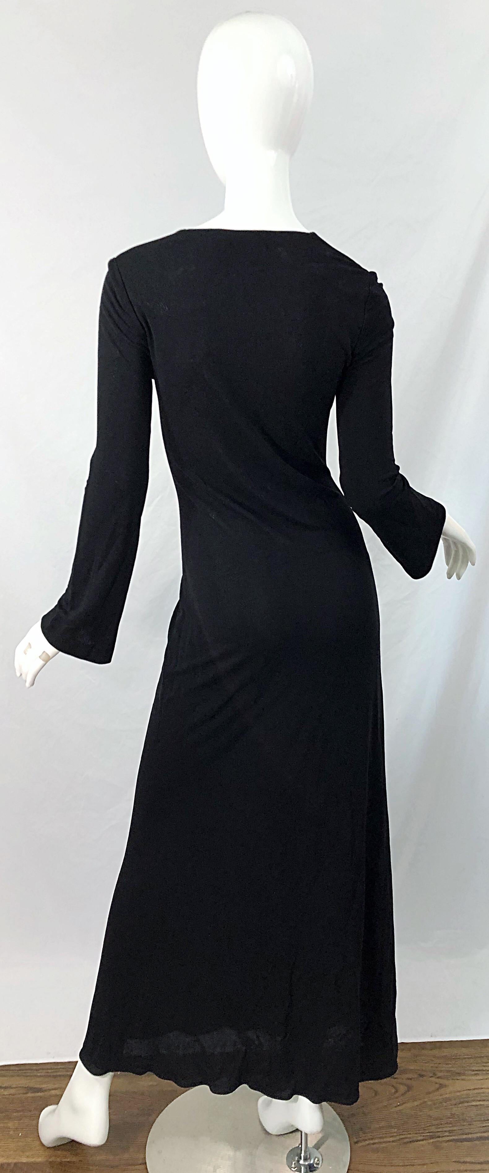 1990s Calvin Klein Collection Black Rayon Jersey Draped Neck Vintage 90s Gown  For Sale 3