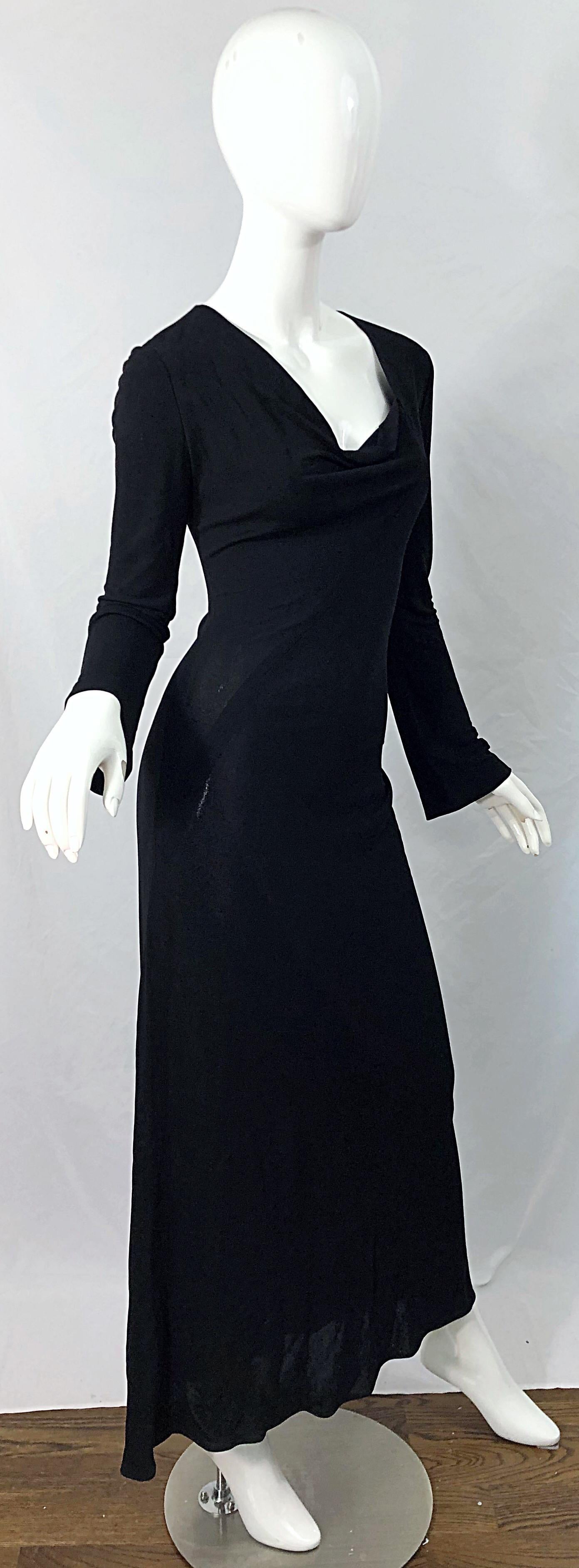 1990s Calvin Klein Collection Black Rayon Jersey Draped Neck Vintage 90s Gown  For Sale 4